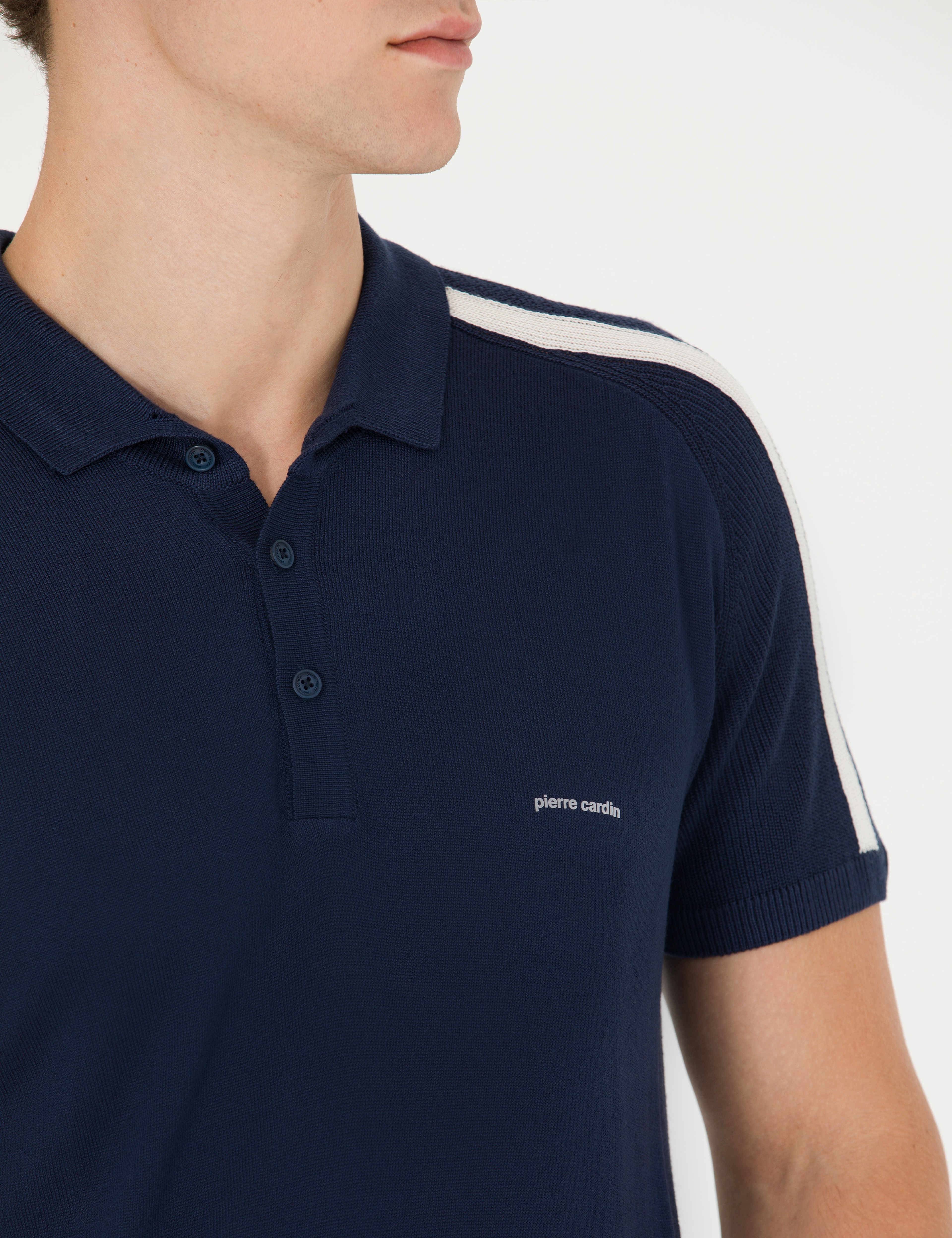 Lacivert Slim Fit Düğmeli Polo Yaka Triko Tişört - Image 7