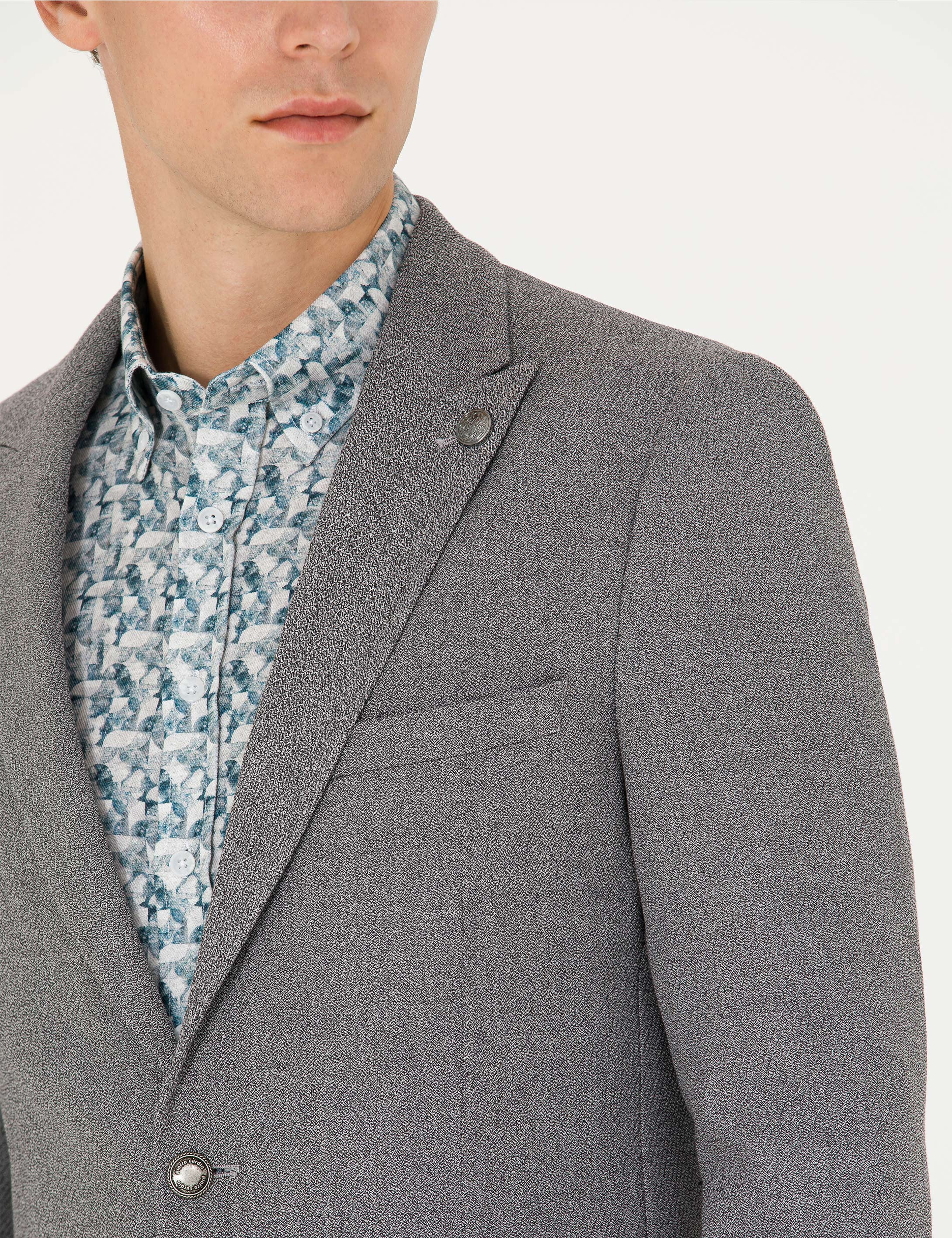 Gri Ekstra Slim Fit Blazer Ceket - Image 7