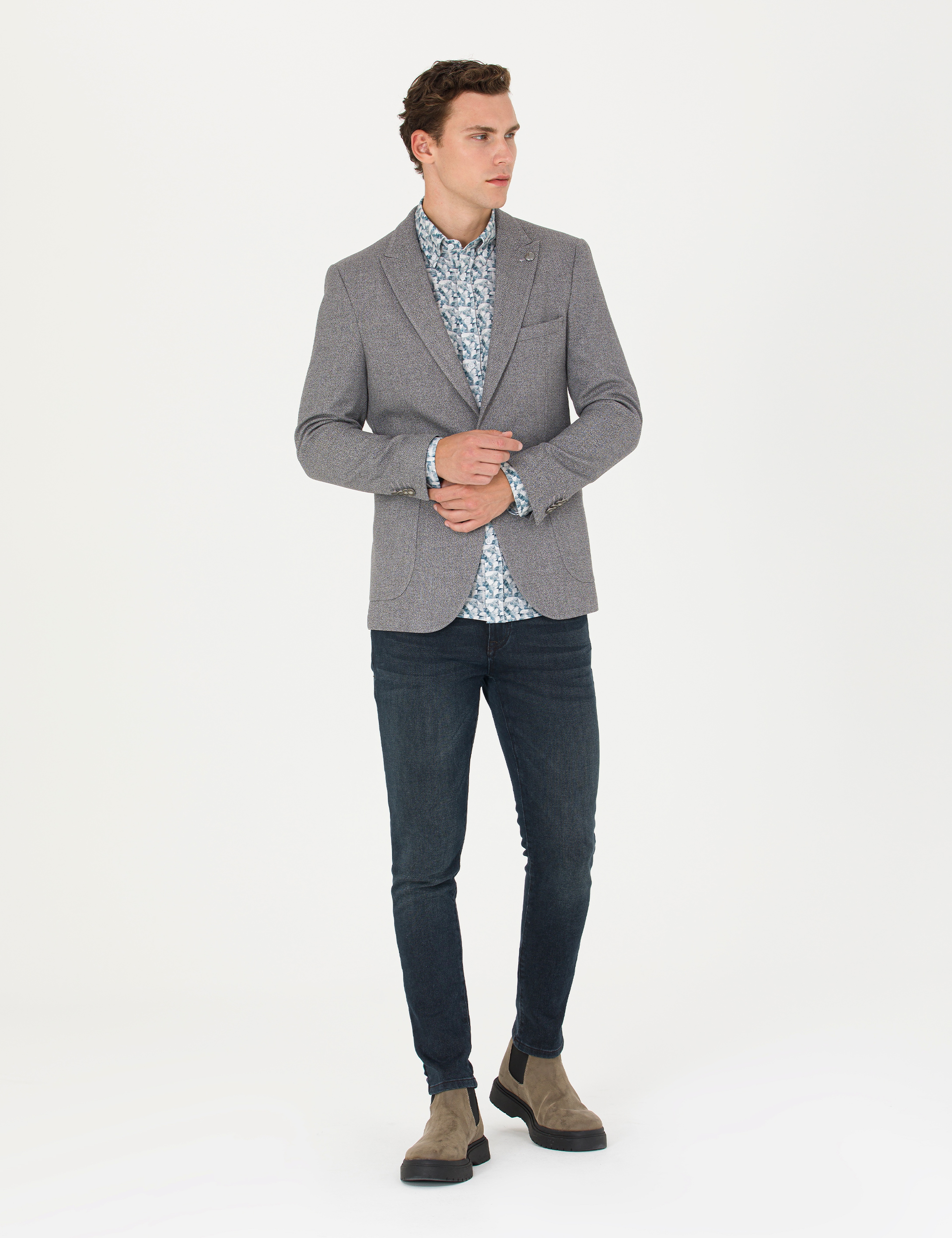 Gri Ekstra Slim Fit Blazer Ceket - Image 4