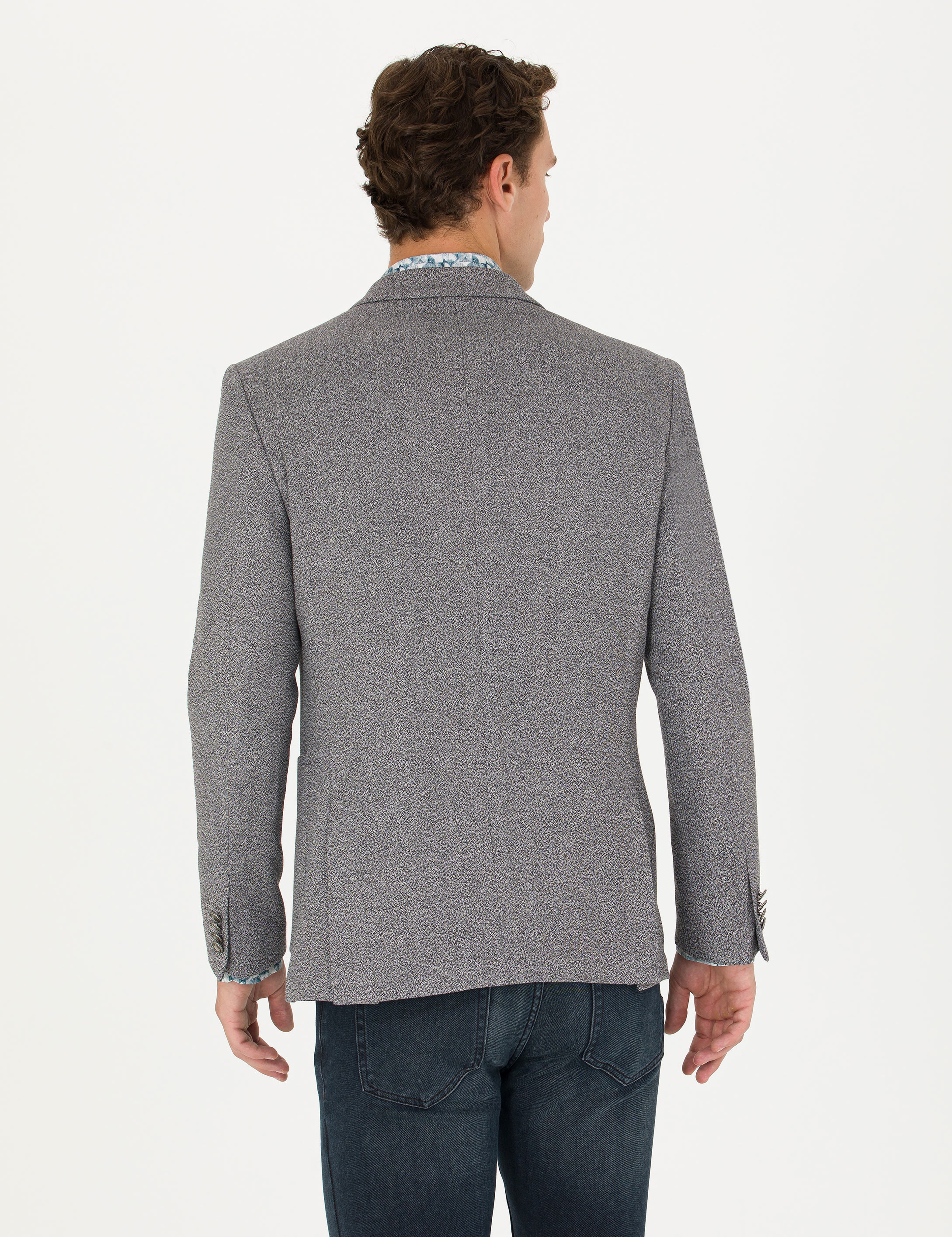 Gri Ekstra Slim Fit Blazer Ceket - Image 5