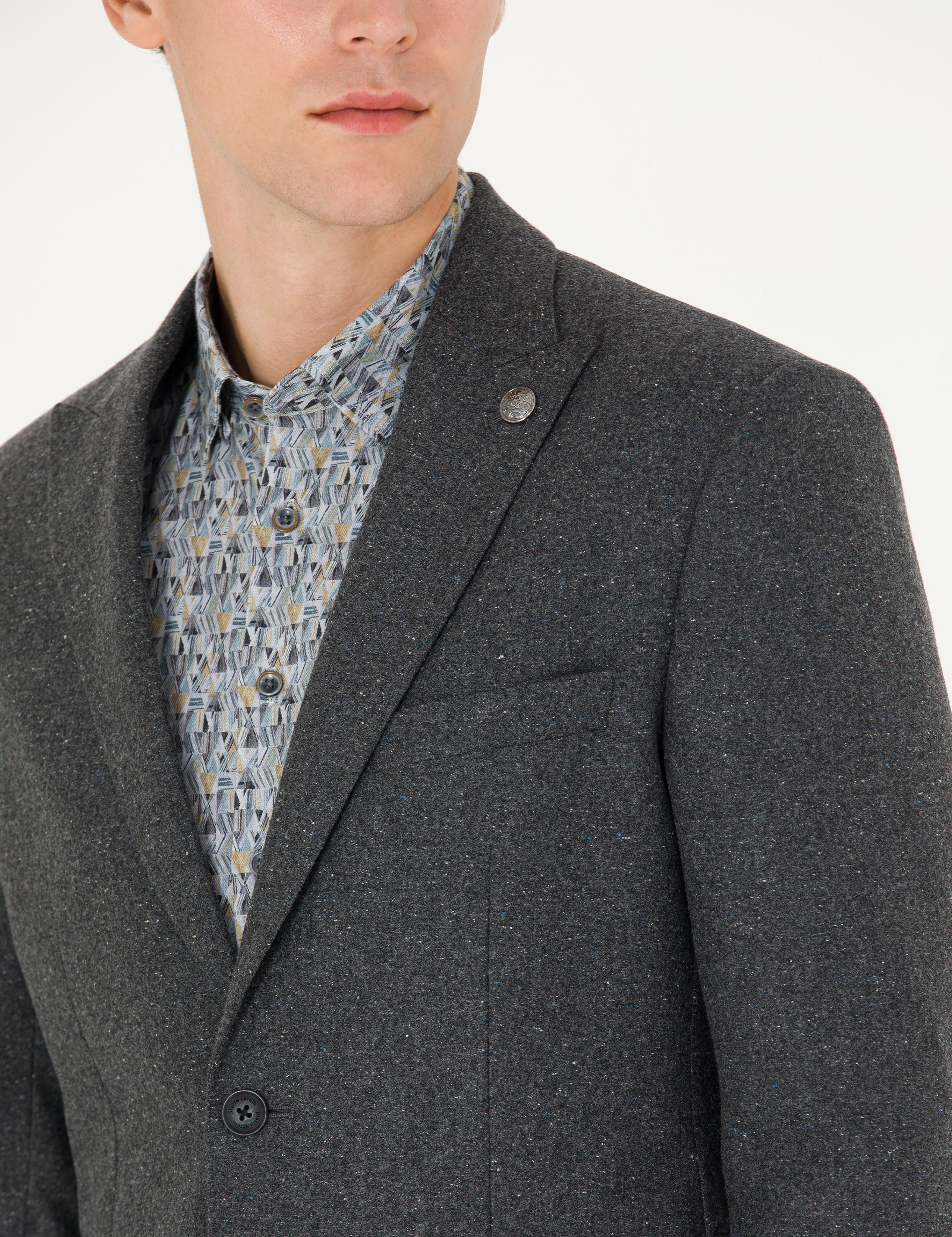 Antrasit Yün Karışımlı Slim Fit Ceket