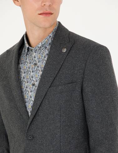 Antrasit Yün Karışımlı Slim Fit Ceket