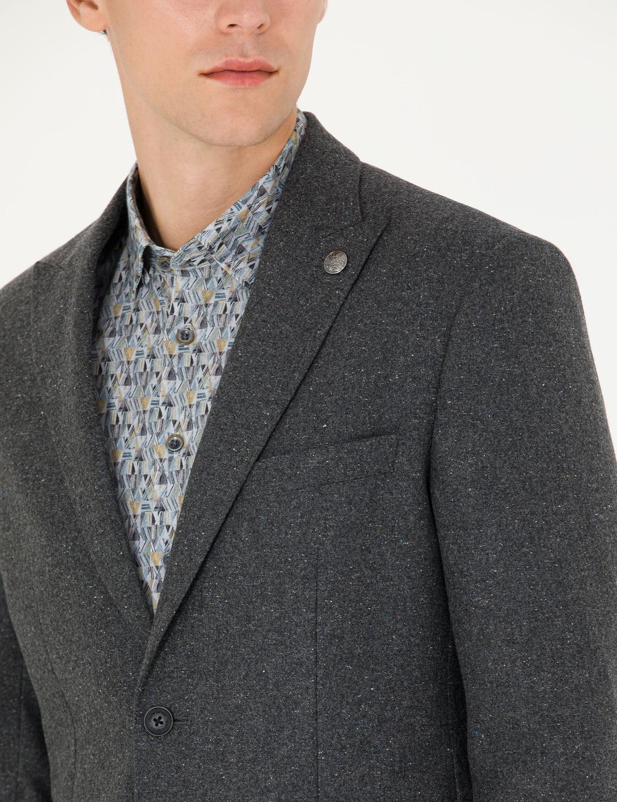 Antrasit Yün Karışımlı Slim Fit Ceket