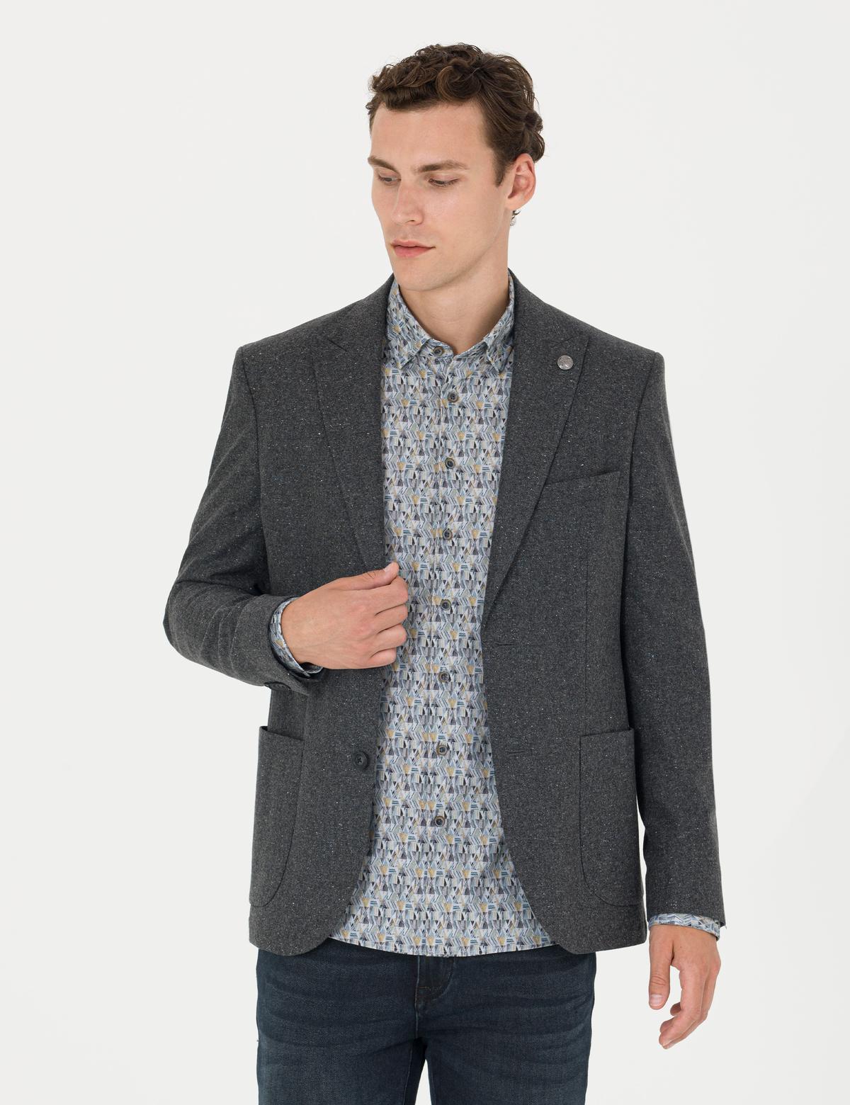 Antrasit Yün Karışımlı Slim Fit Ceket