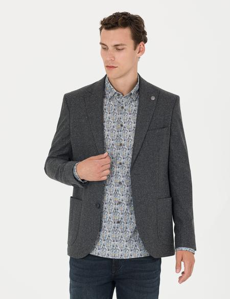 Antrasit Yün Karışımlı Slim Fit Ceket - 50272755008