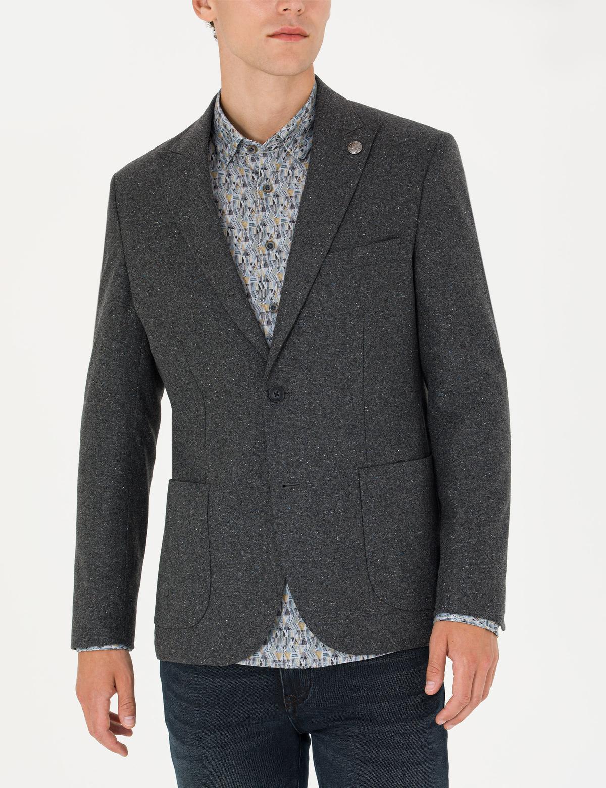 Antrasit Yün Karışımlı Slim Fit Ceket - 50272755008