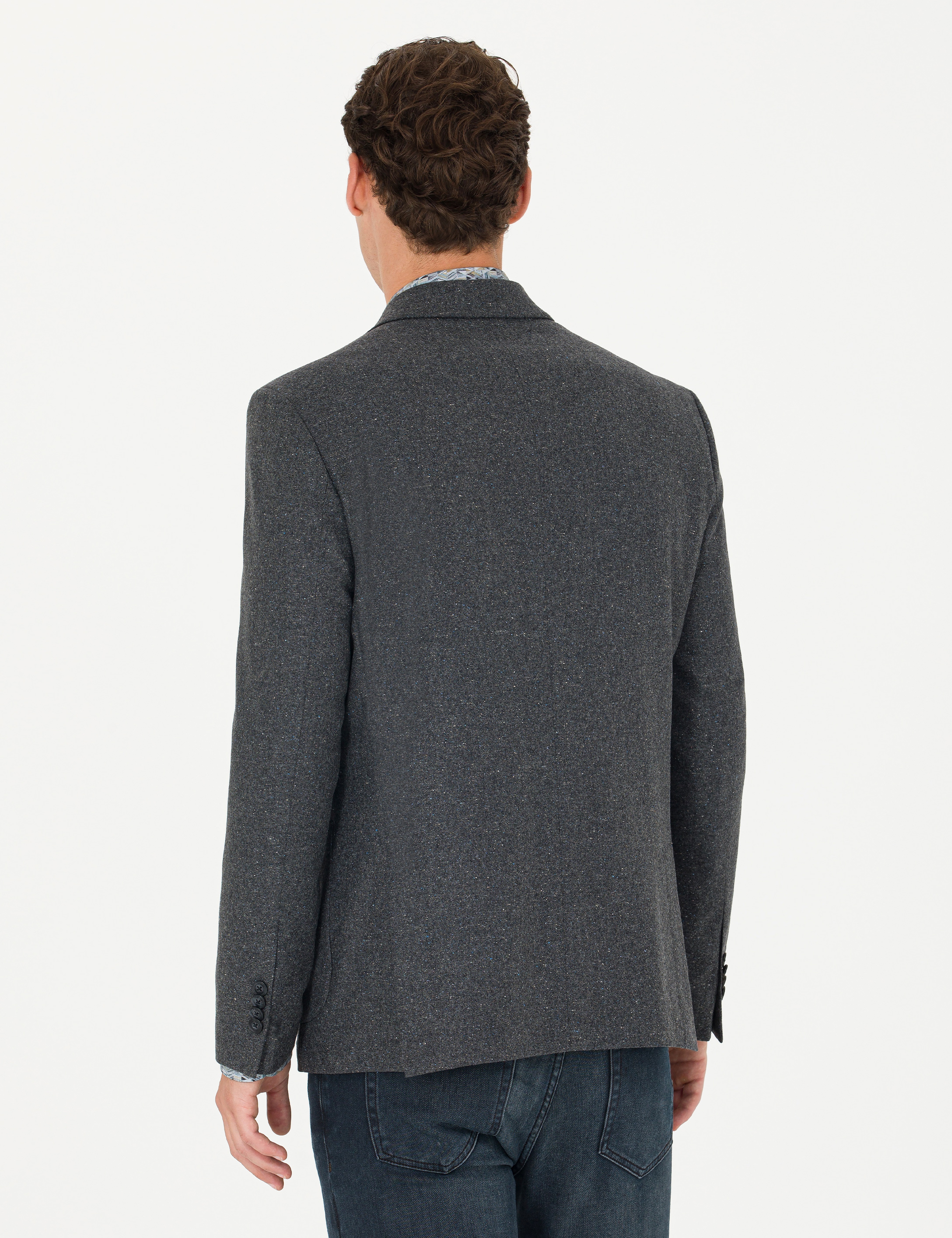 Antrasit Yün Karışımlı Slim Fit Ceket