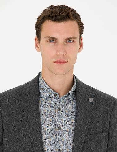 Antrasit Yün Karışımlı Slim Fit Ceket