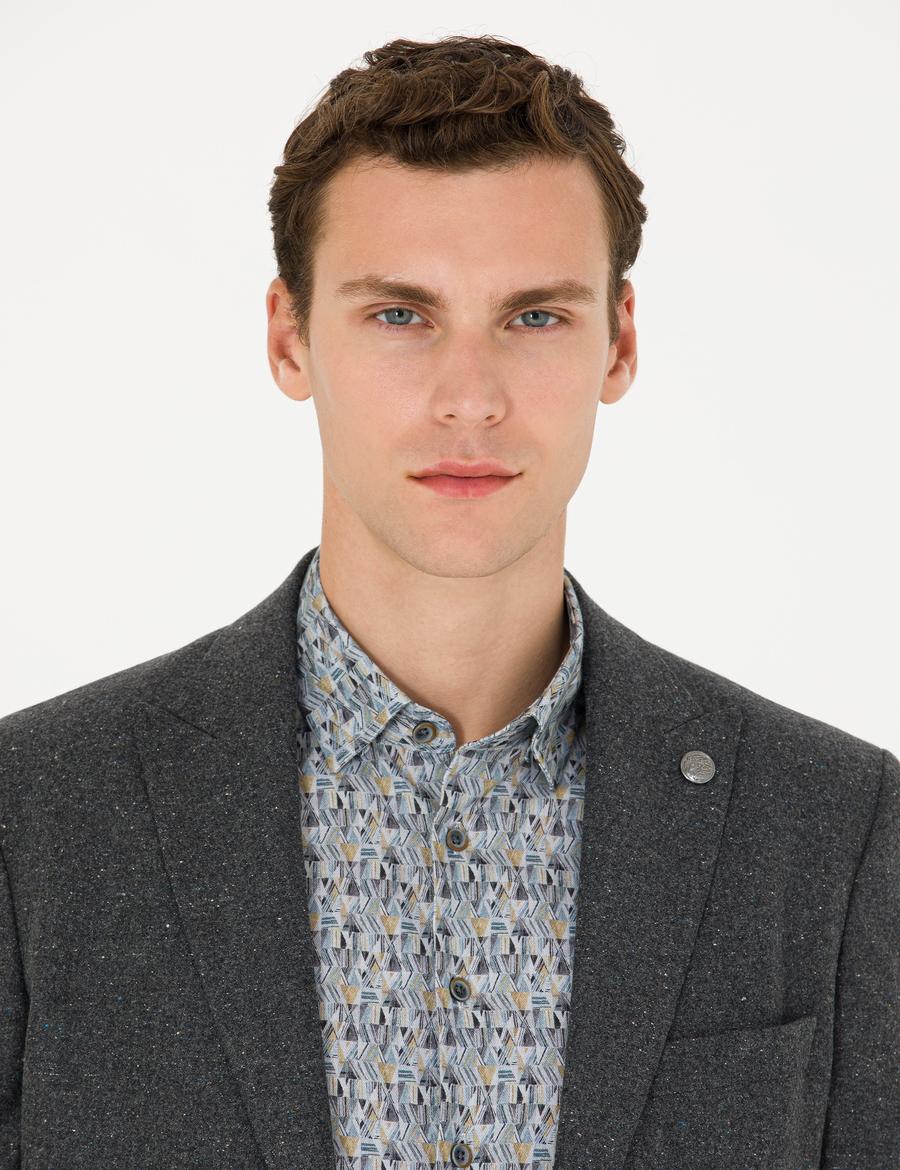 Antrasit Yün Karışımlı Slim Fit Ceket