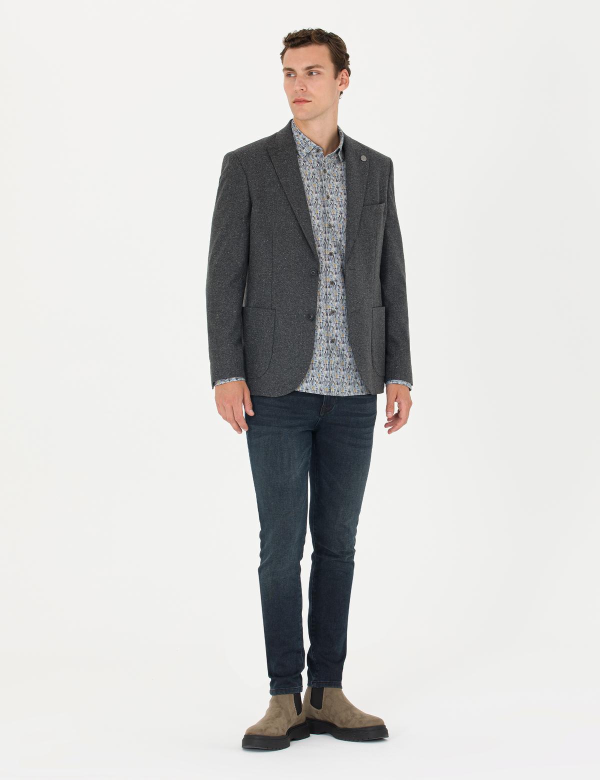 Antrasit Yün Karışımlı Slim Fit Ceket - 50272755008