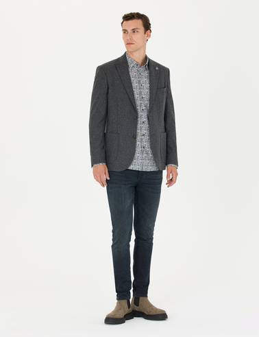 Antrasit Yün Karışımlı Slim Fit Ceket