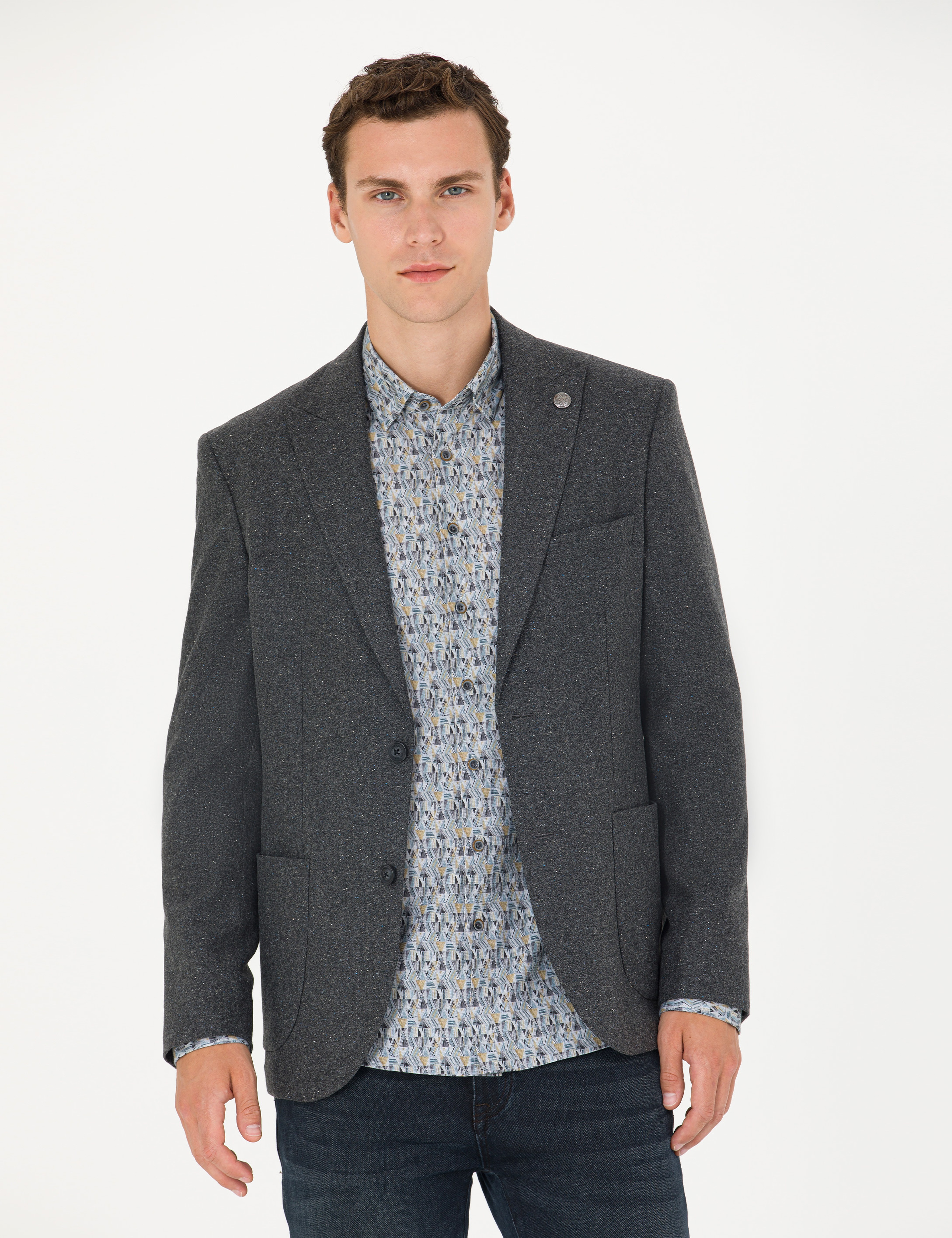 Antrasit Yün Karışımlı Slim Fit Ceket