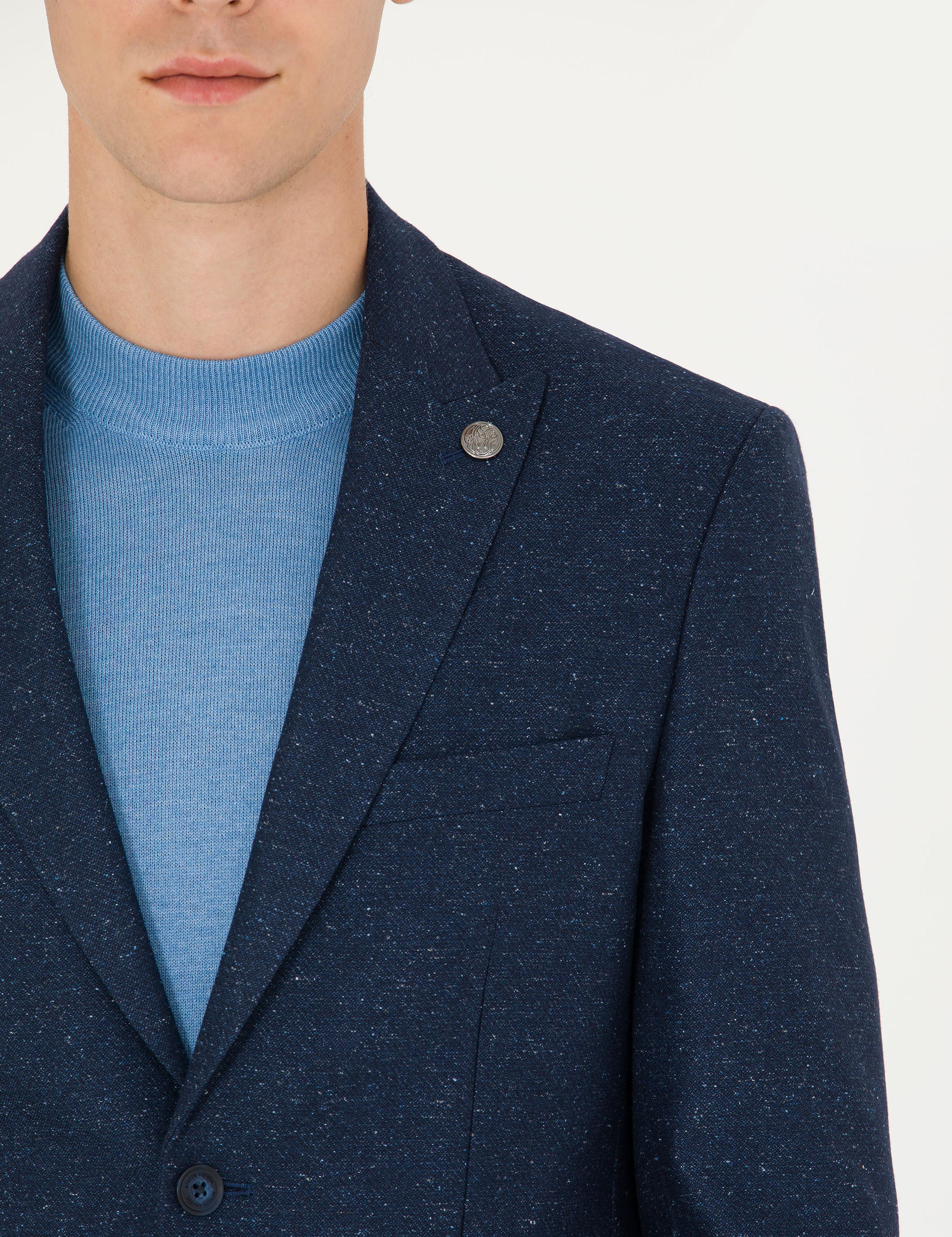 Açık Lacivert Yün Karışımlı Slim Fit Ceket