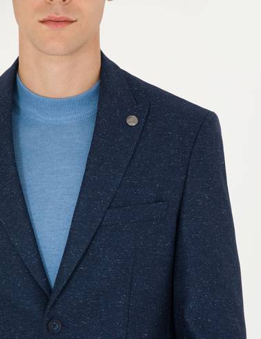Açık Lacivert Yün Karışımlı Slim Fit Ceket