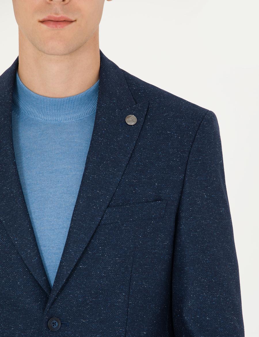 Açık Lacivert Yün Karışımlı Slim Fit Ceket