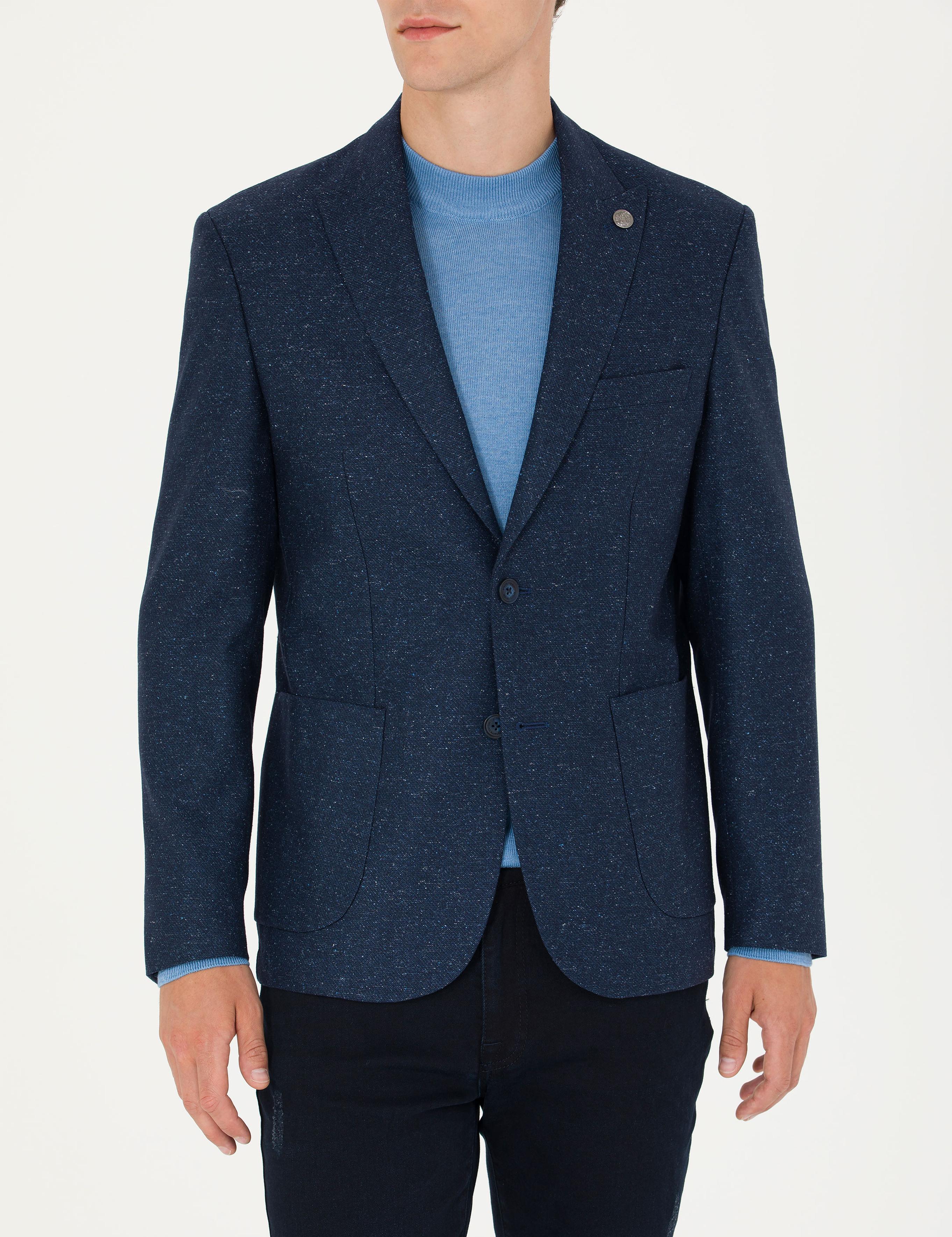 Açık Lacivert Yün Karışımlı Slim Fit Ceket