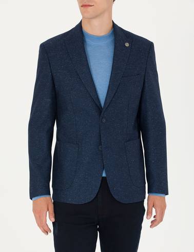 Açık Lacivert Yün Karışımlı Slim Fit Ceket