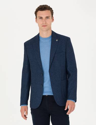 Açık Lacivert Yün Karışımlı Slim Fit Ceket