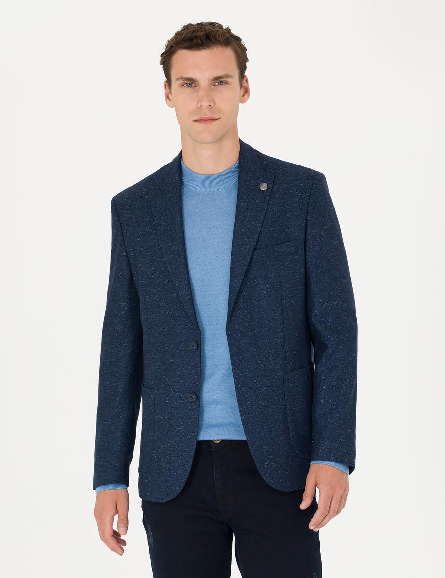 Açık Lacivert Yün Karışımlı Slim Fit Ceket