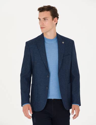 Açık Lacivert Yün Karışımlı Slim Fit Ceket