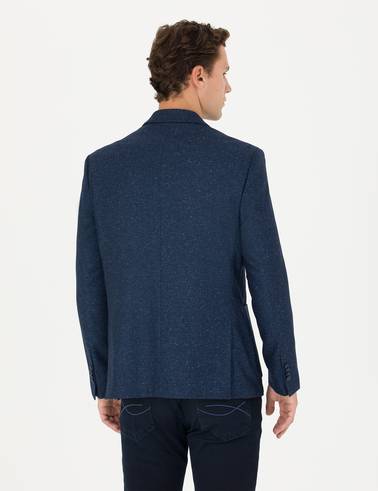 Açık Lacivert Yün Karışımlı Slim Fit Ceket