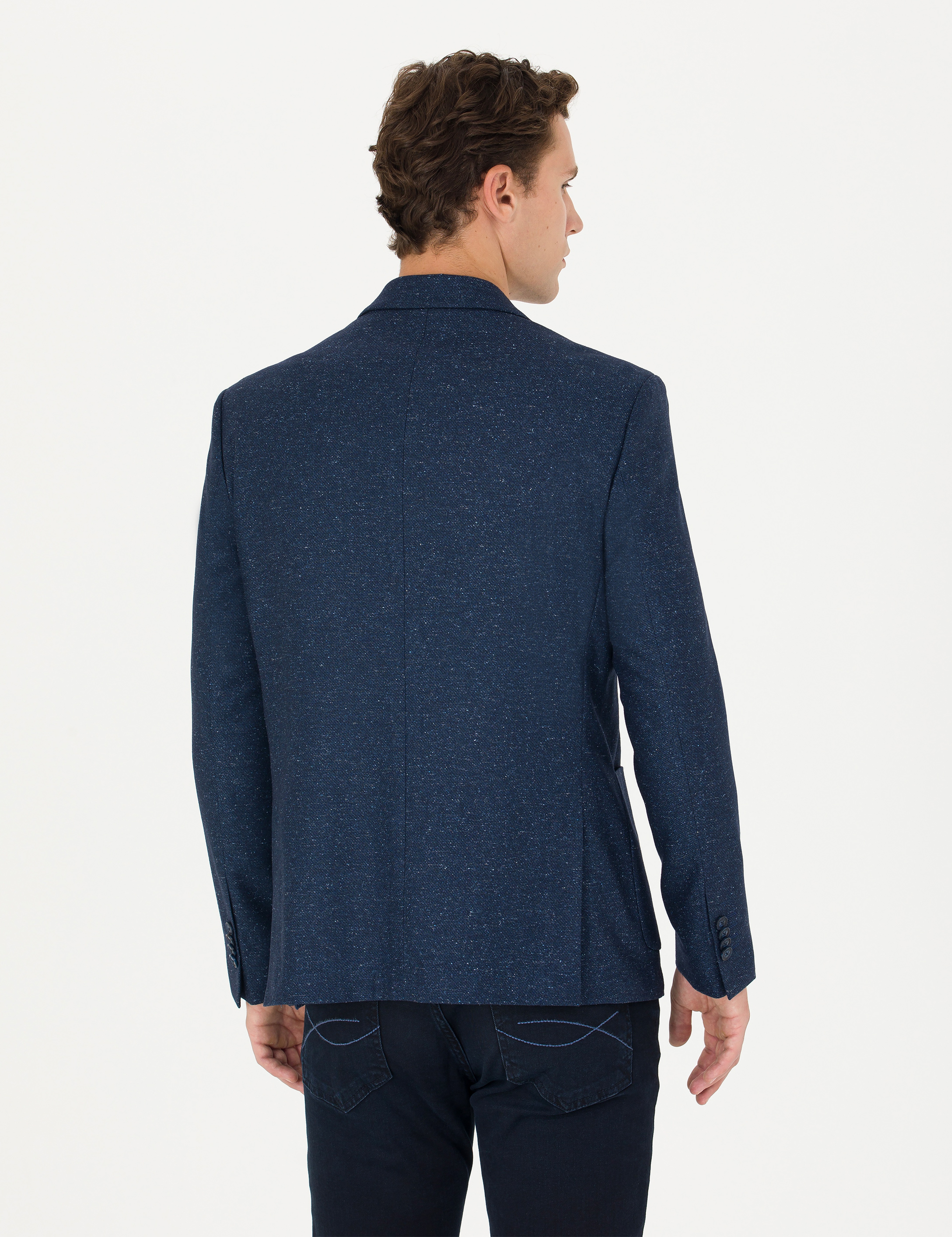 Açık Lacivert Yün Karışımlı Slim Fit Ceket - Image 5