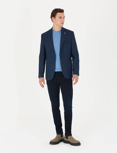 Açık Lacivert Yün Karışımlı Slim Fit Ceket