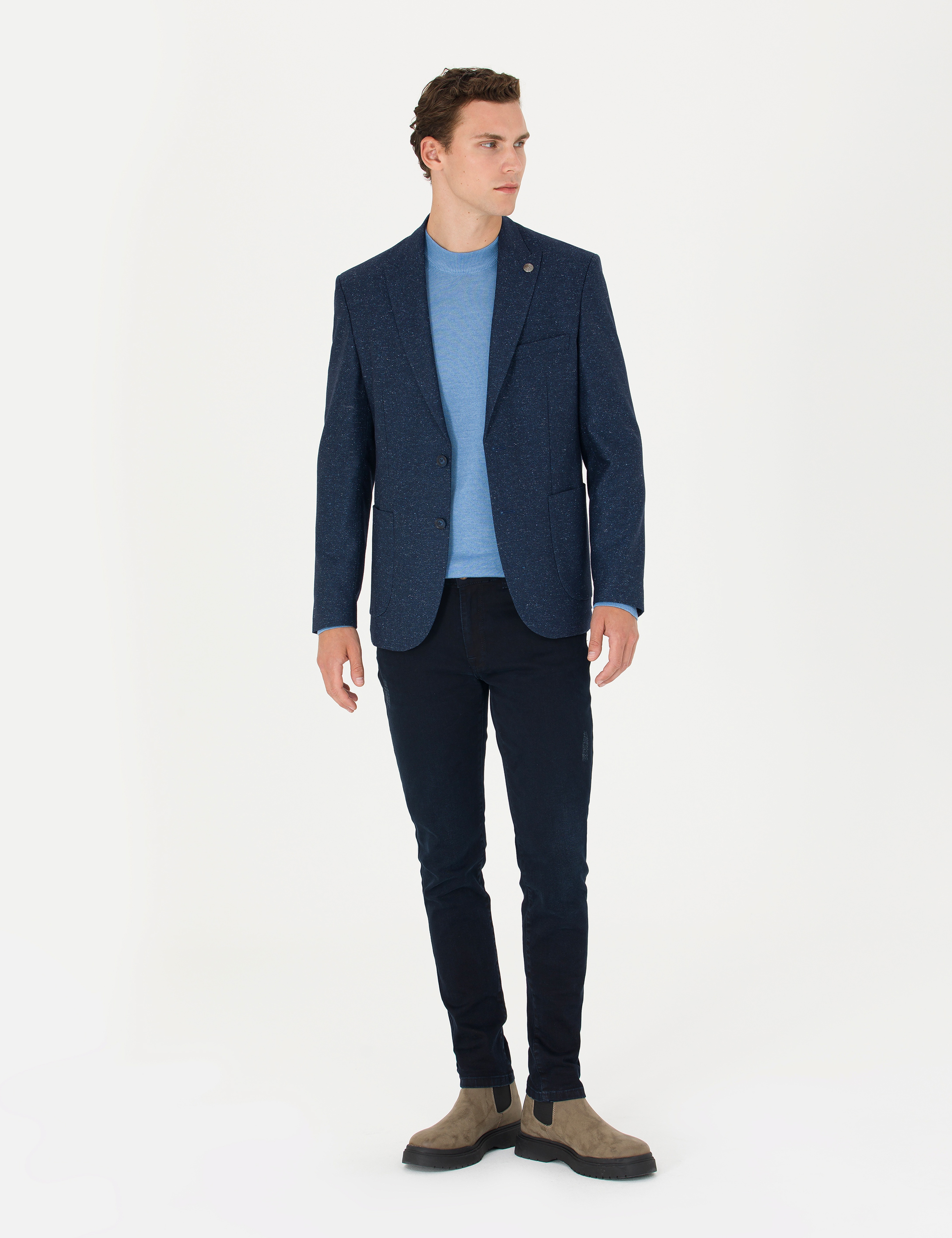 Açık Lacivert Yün Karışımlı Slim Fit Ceket - Image 4