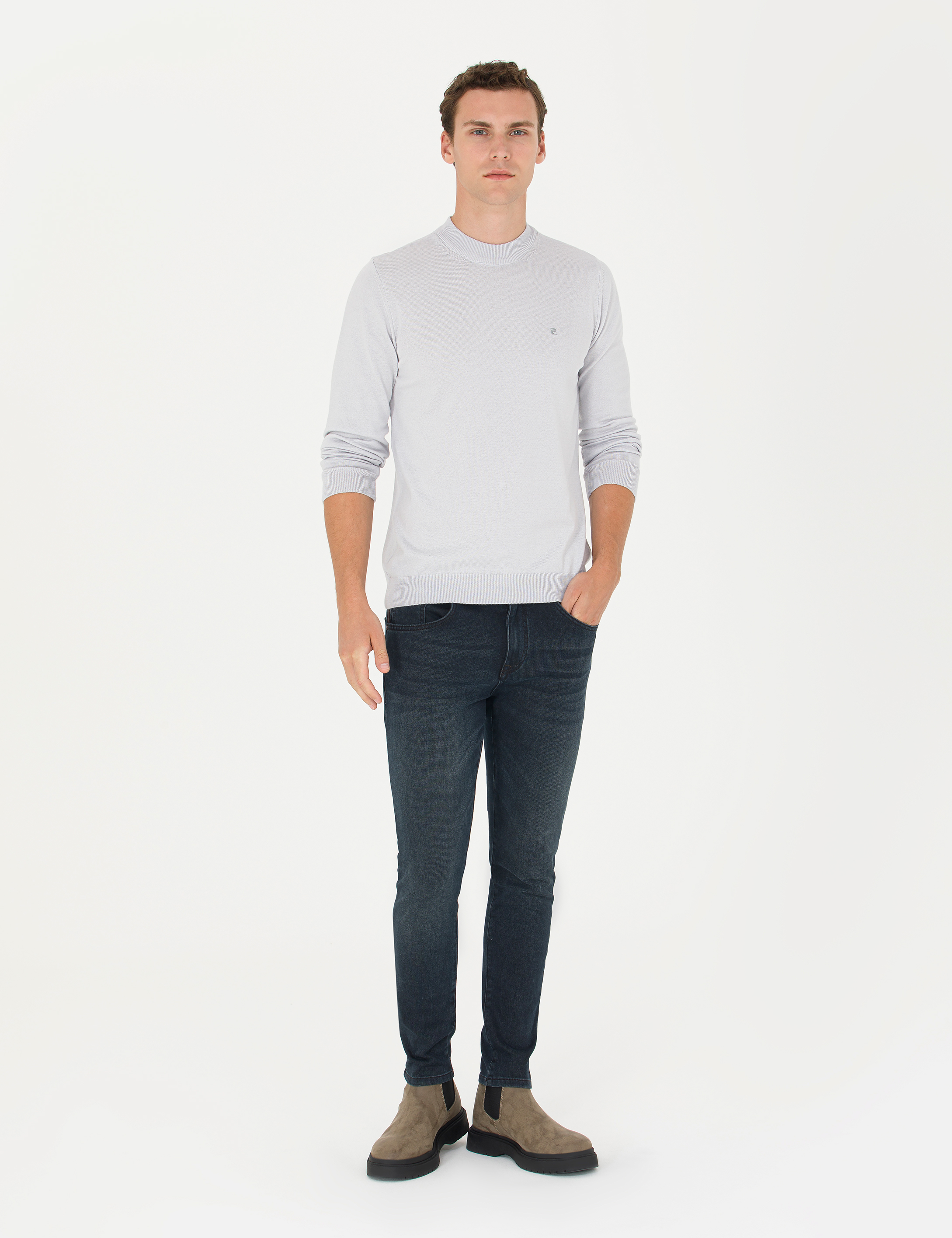 Pierre Cardin Krem Melanj Slim Fit Yarım Balıkçı Yaka Basic Triko Kazak görsel 4