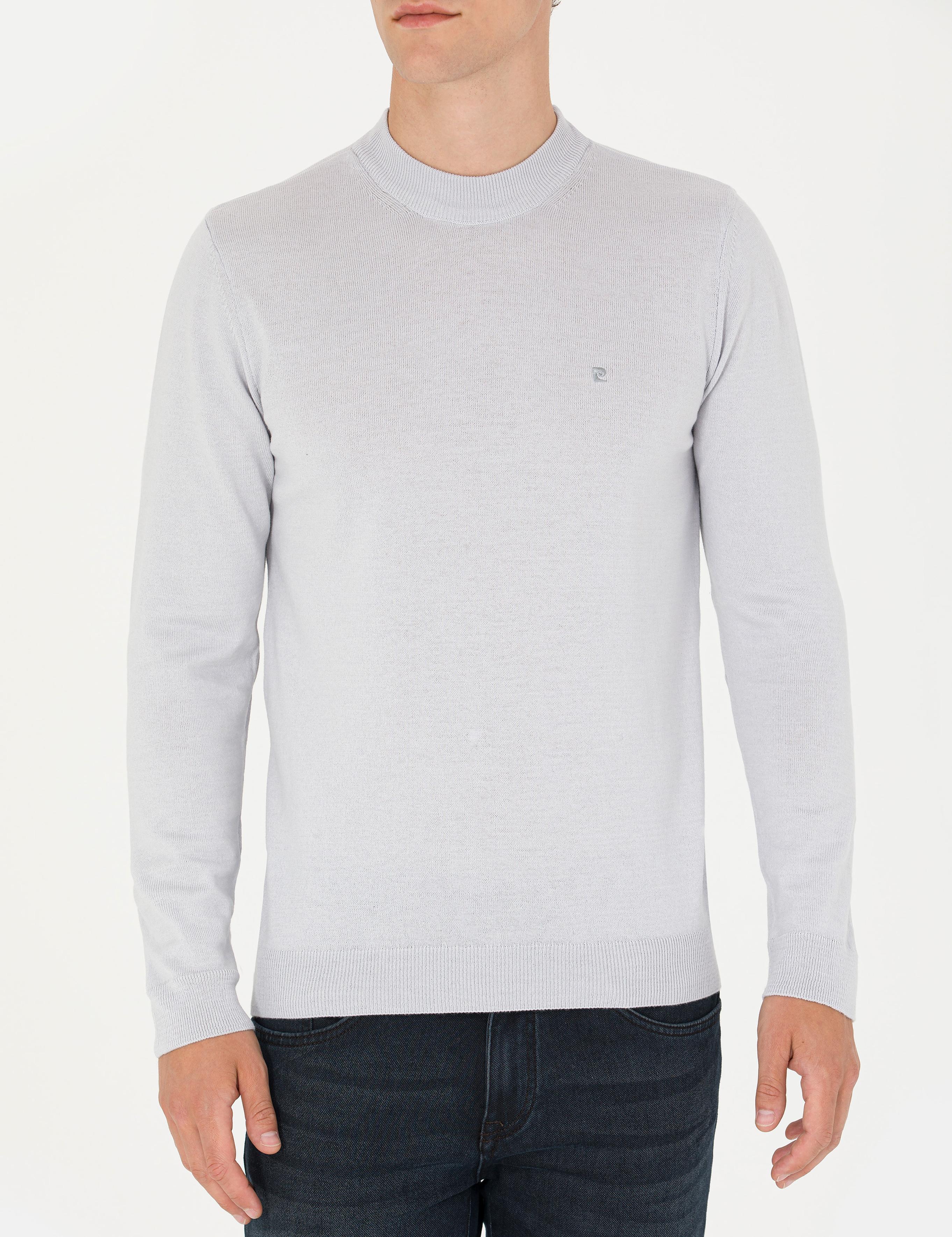 Krem Melanj Slim Fit Yarım Balıkçı Yaka Basic Triko Kazak