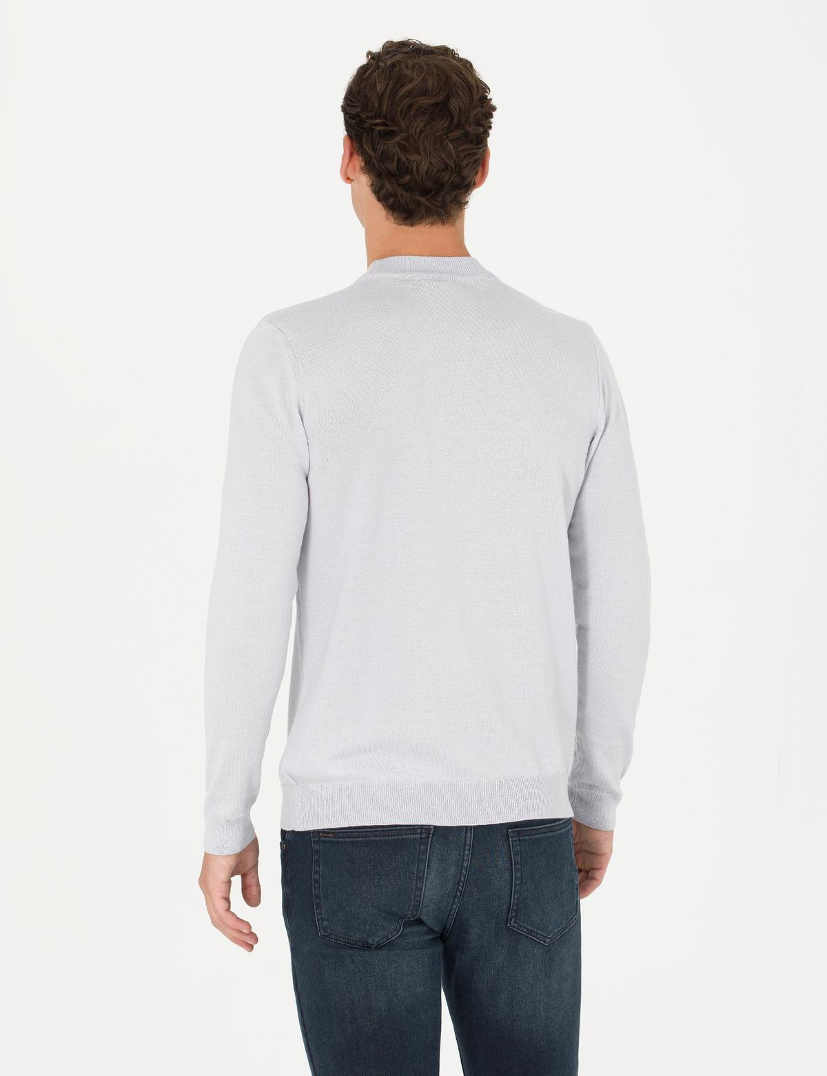 Krem Melanj Slim Fit Yarım Balıkçı Yaka Basic Triko Kazak - 50276534036