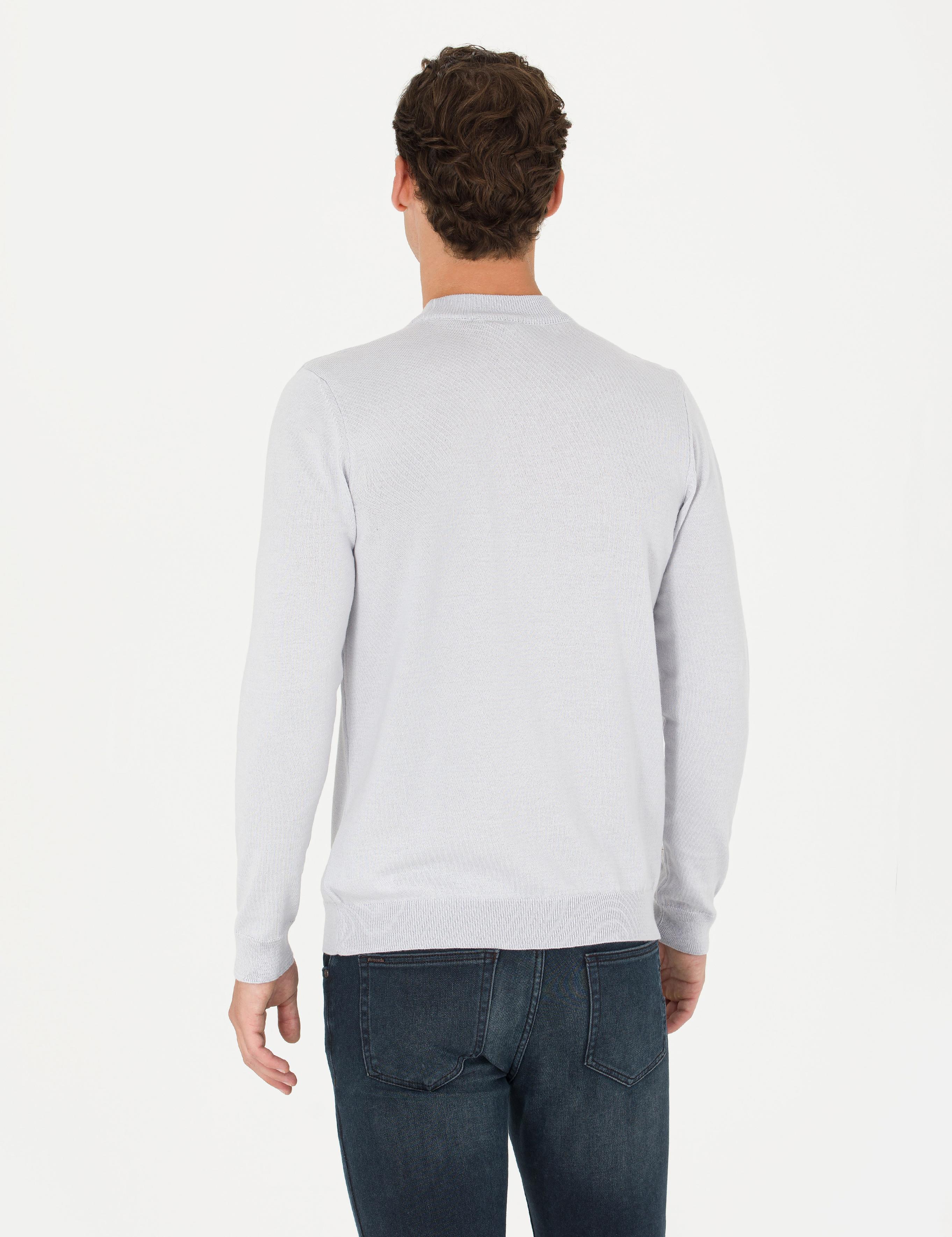 Krem Melanj Slim Fit Yarım Balıkçı Yaka Basic Triko Kazak