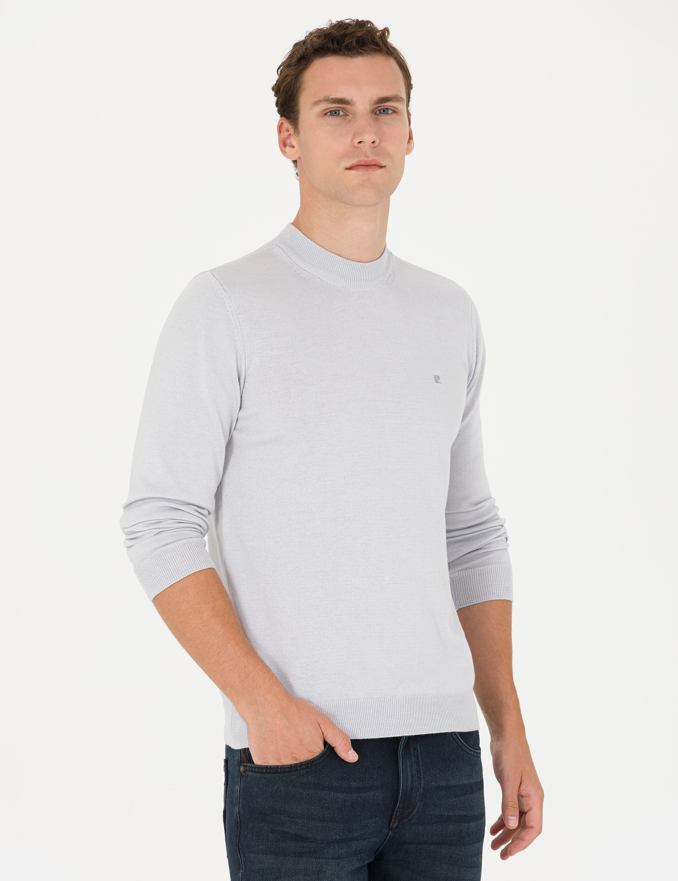 Pierre Cardin Krem Melanj Slim Fit Yarım Balıkçı Yaka Basic Triko Kazak görsel 3