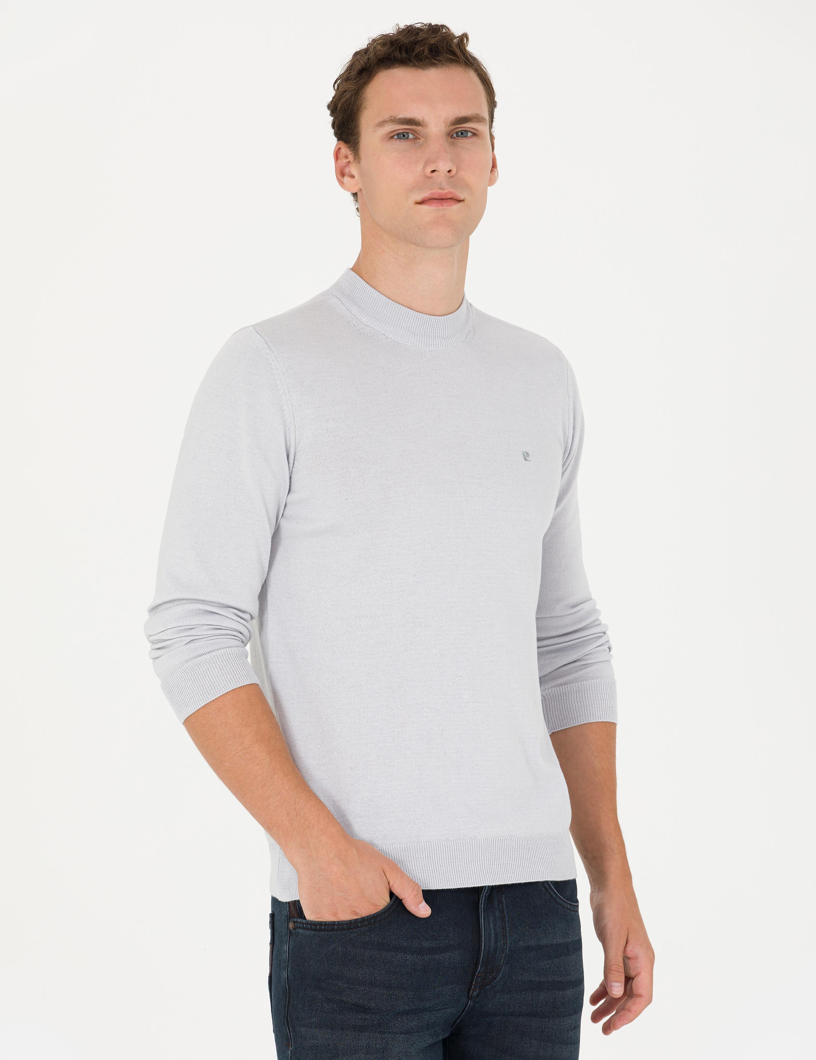 Krem Melanj Slim Fit Yarım Balıkçı Yaka Basic Triko Kazak