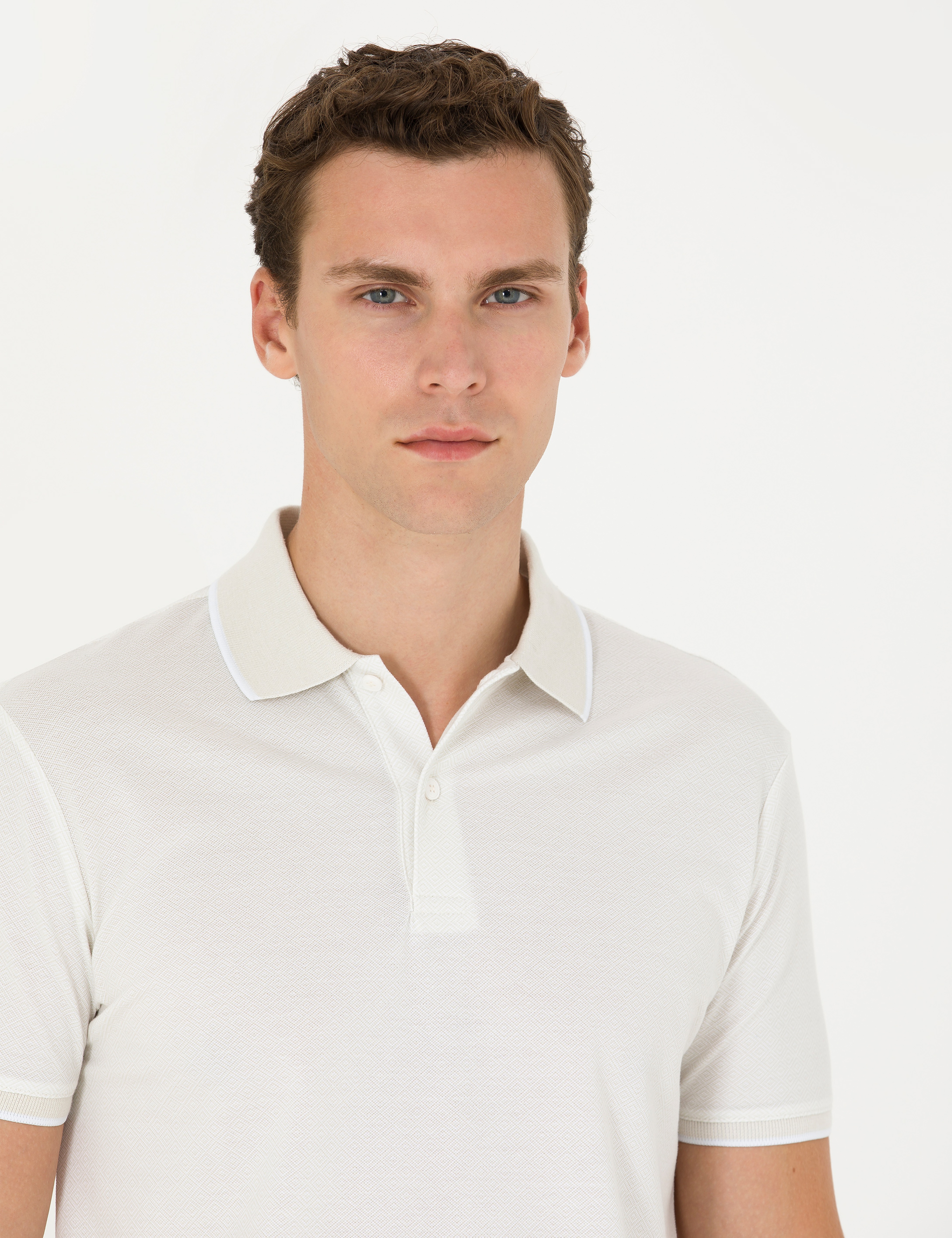 Açık Gri Slim Fit %100 Pamuk Polo Yaka Tişört - Image 2