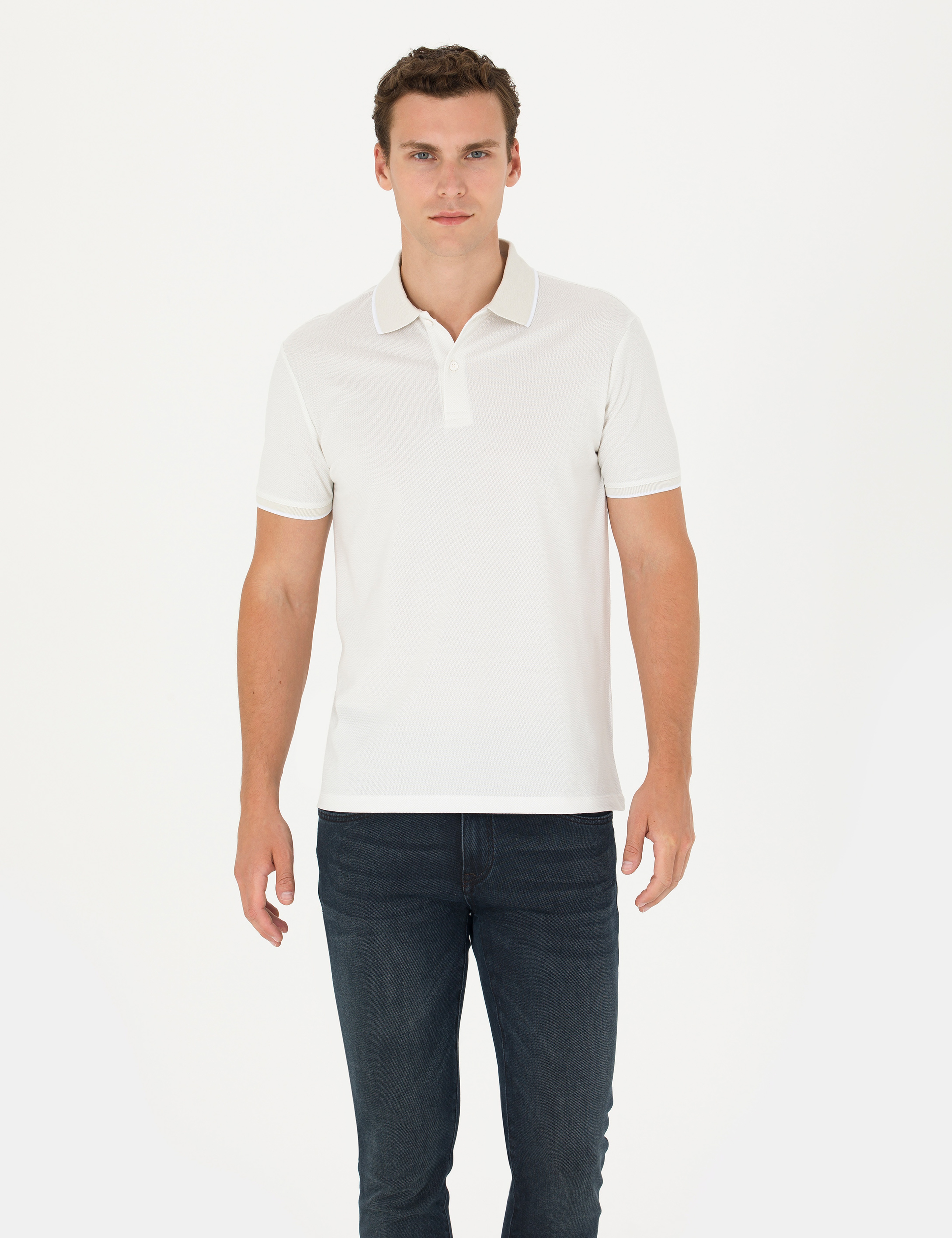 Açık Gri Slim Fit %100 Pamuk Polo Yaka Tişört