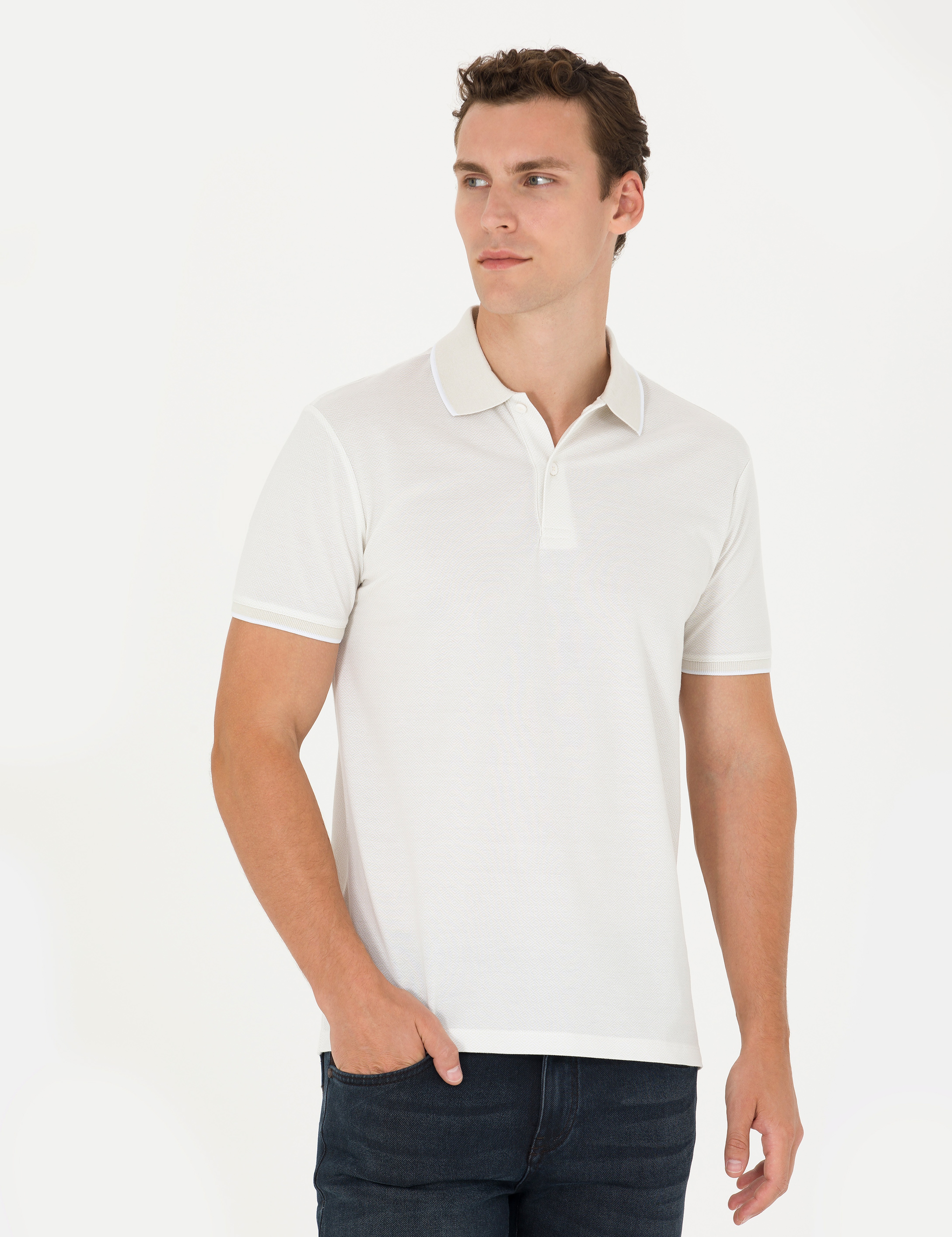 Açık Gri Slim Fit %100 Pamuk Polo Yaka Tişört - Image 1