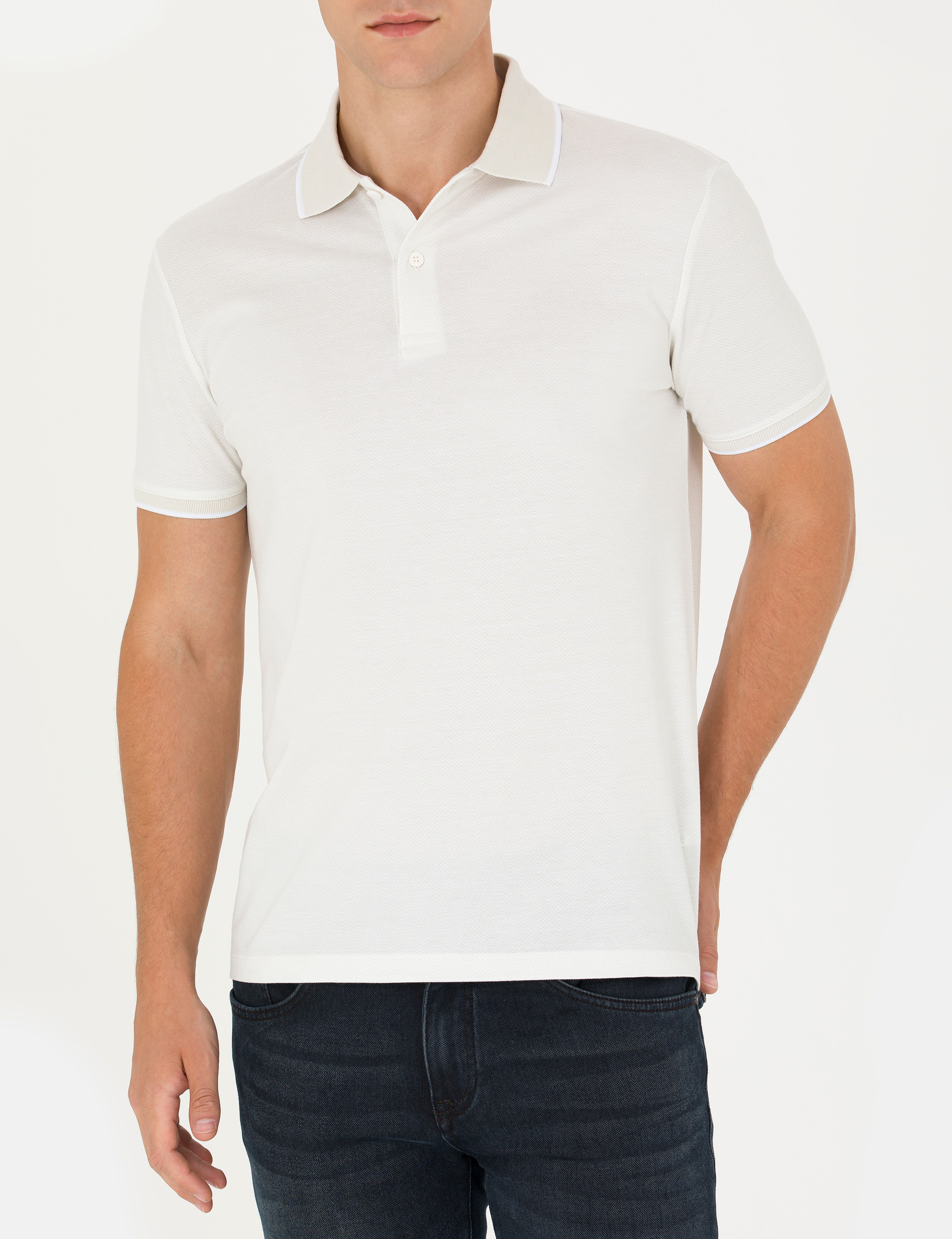 Açık Gri Slim Fit %100 Pamuk Polo Yaka Tişört