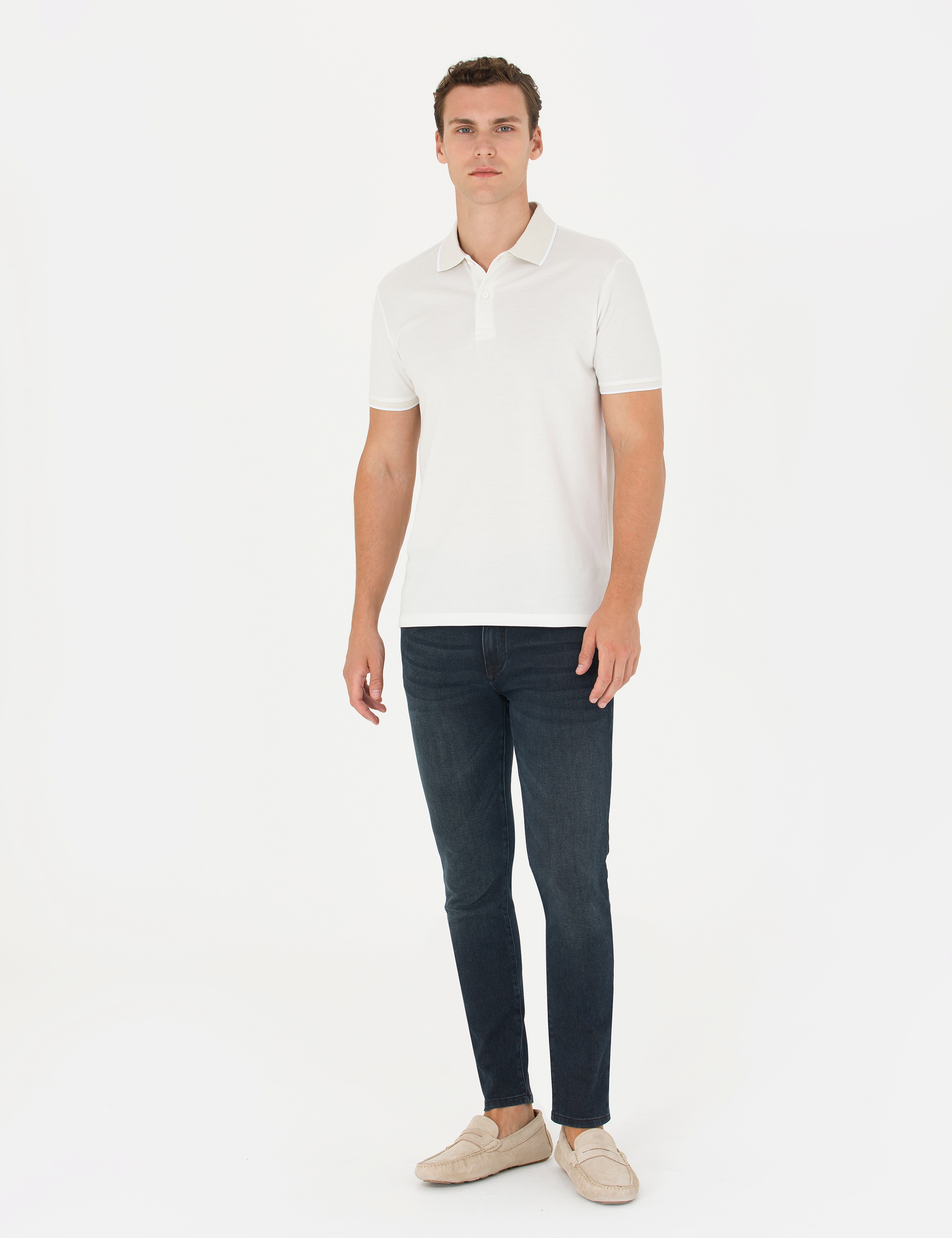 Açık Gri Slim Fit %100 Pamuk Polo Yaka Tişört - Image 4
