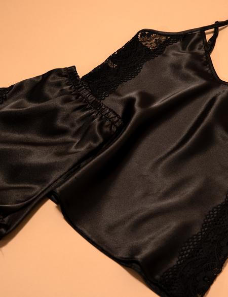Siyah Saten Şort Takım - 50275654010