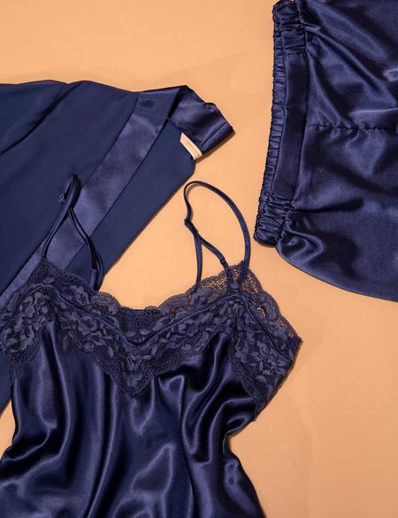 Lacivert 3'lü Saten Şort Takım - 50275653003