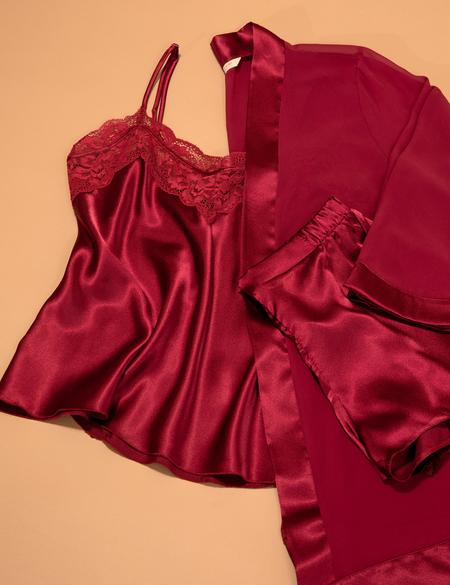 Bordo 3'lü Saten Şort Takım - 50275653005