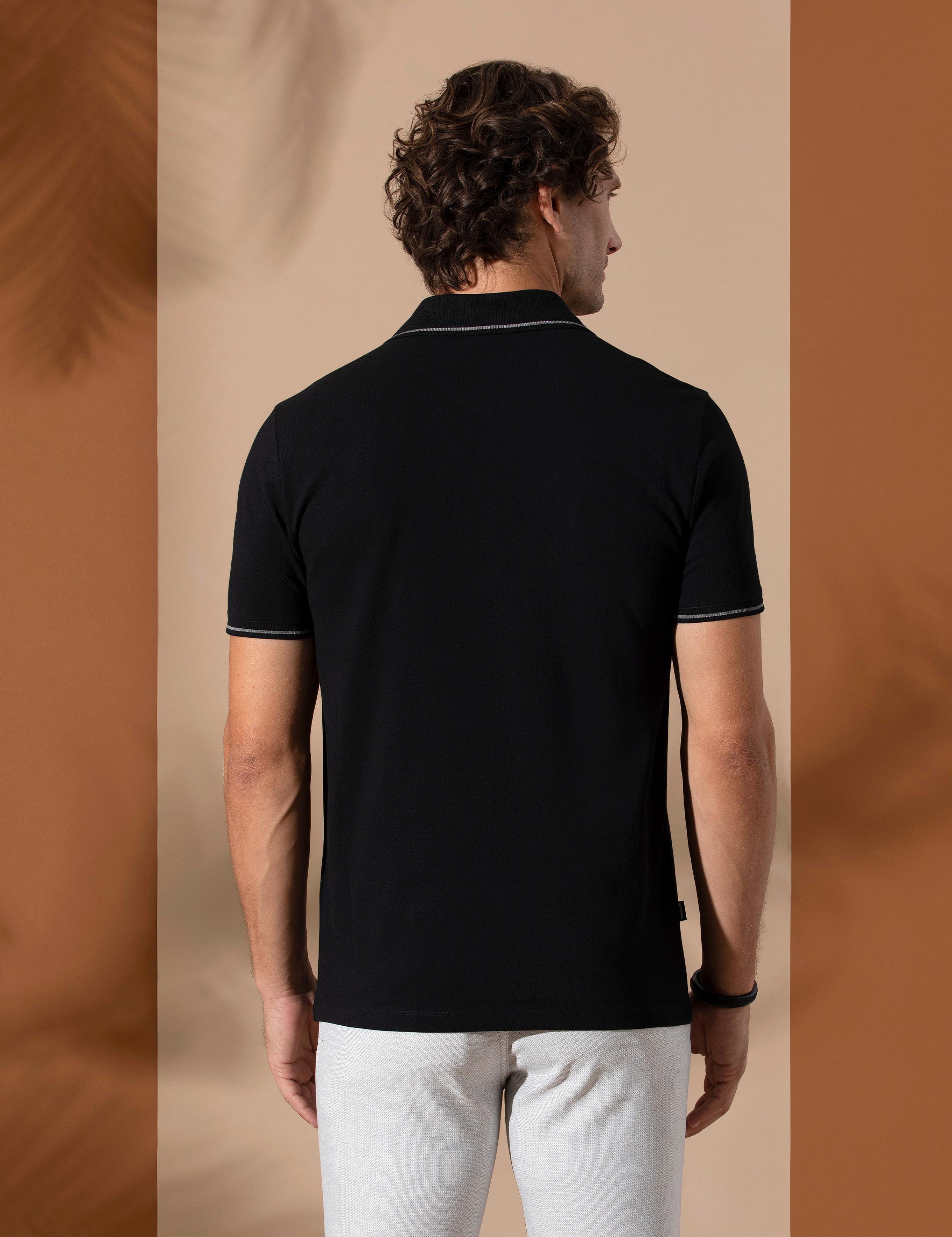 Siyah Slim Fit Polo Yaka Basic Tişört