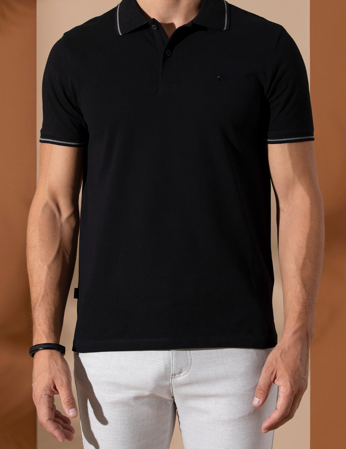 Siyah Slim Fit Polo Yaka Basic Tişört - 50252448014