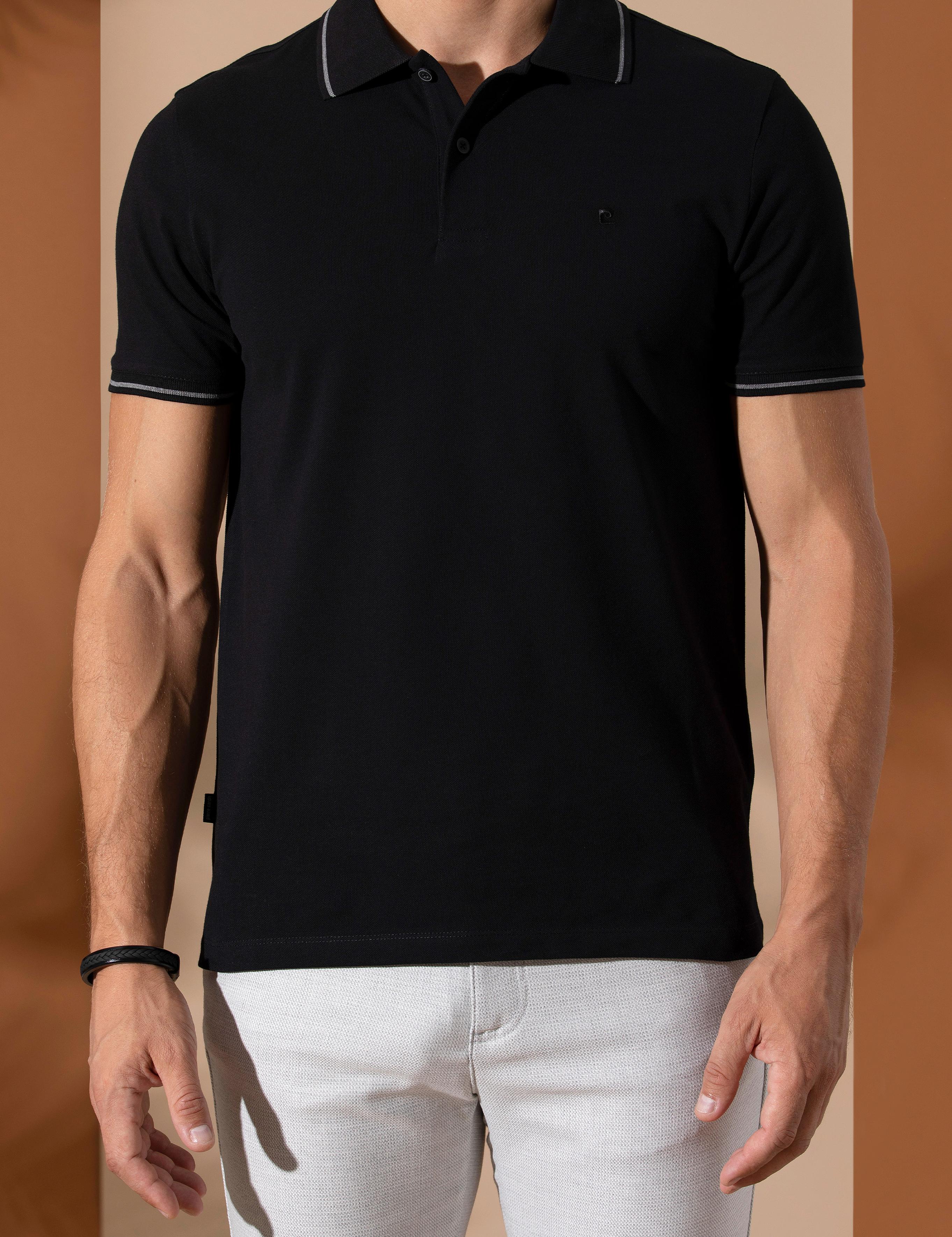 Siyah Slim Fit Polo Yaka Basic Tişört
