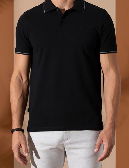 Siyah Slim Fit Polo Yaka Basic Tişört - 50252448014