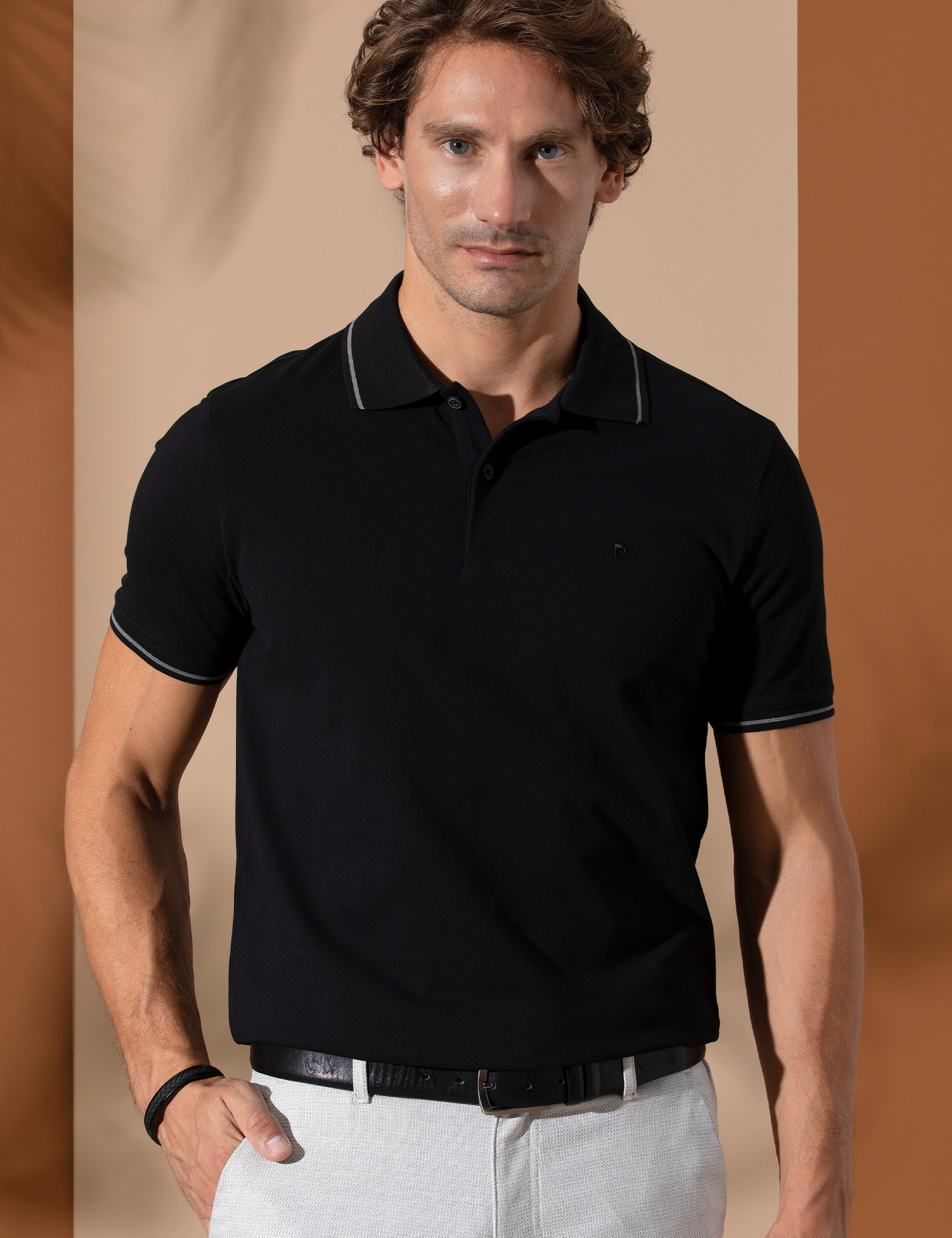Siyah Slim Fit %100 Pamuk Polo Yaka Basic Tişört - Image 2