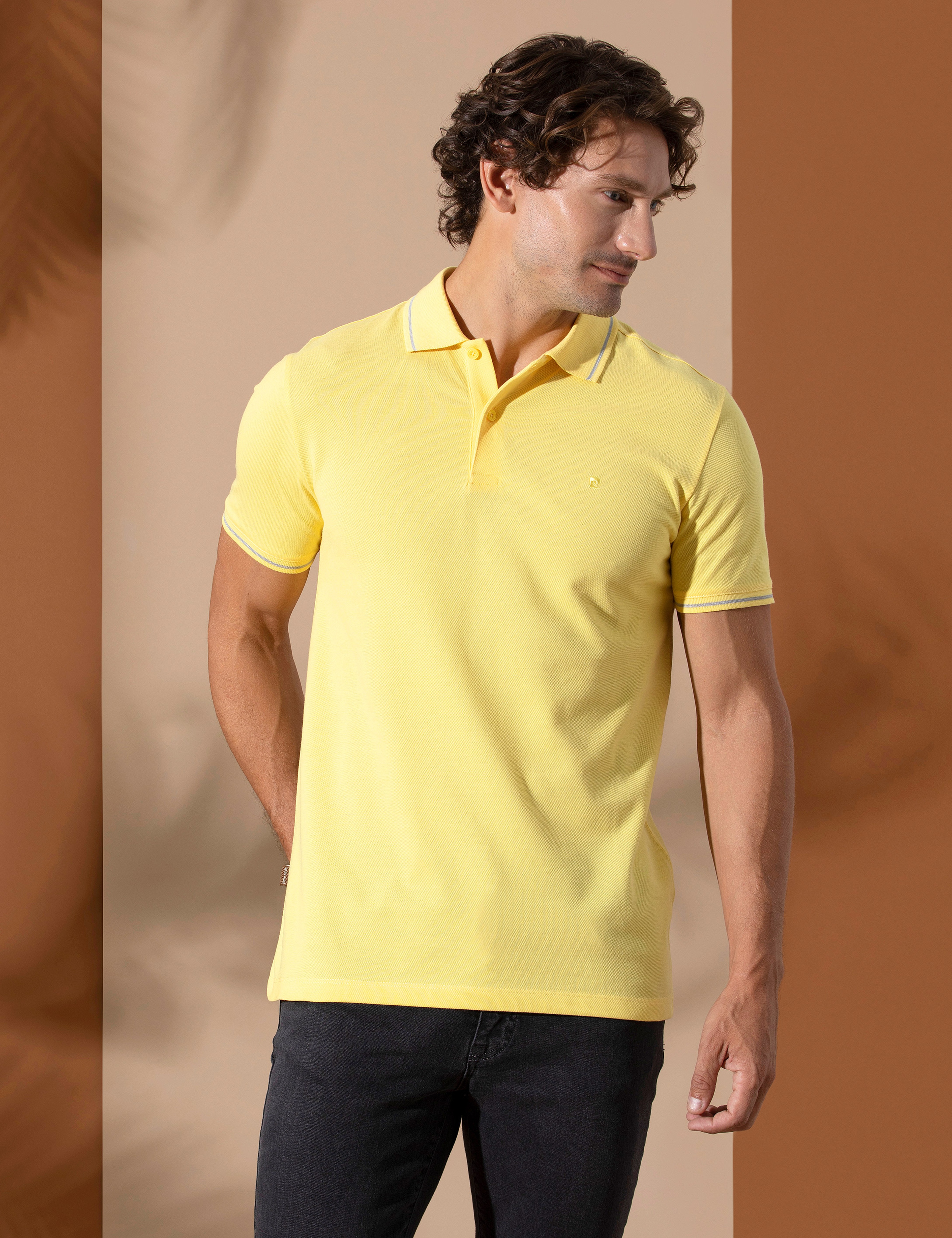Sarı Slim Fit Polo Yaka Basic Tişört - Image 2