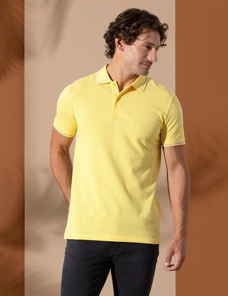 Sarı Slim Fit Polo Yaka Basic Tişört - 50252448127