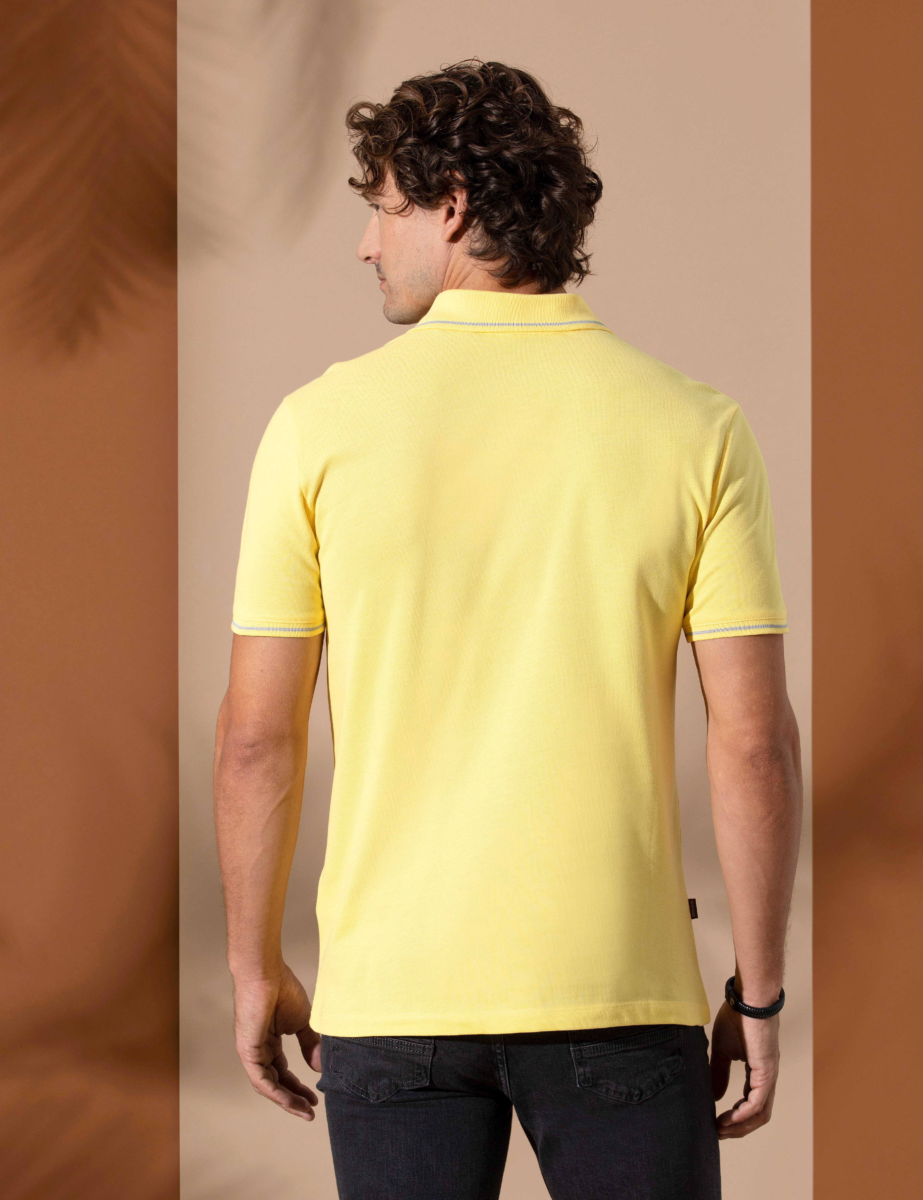 Sarı Slim Fit Polo Yaka Basic Tişört